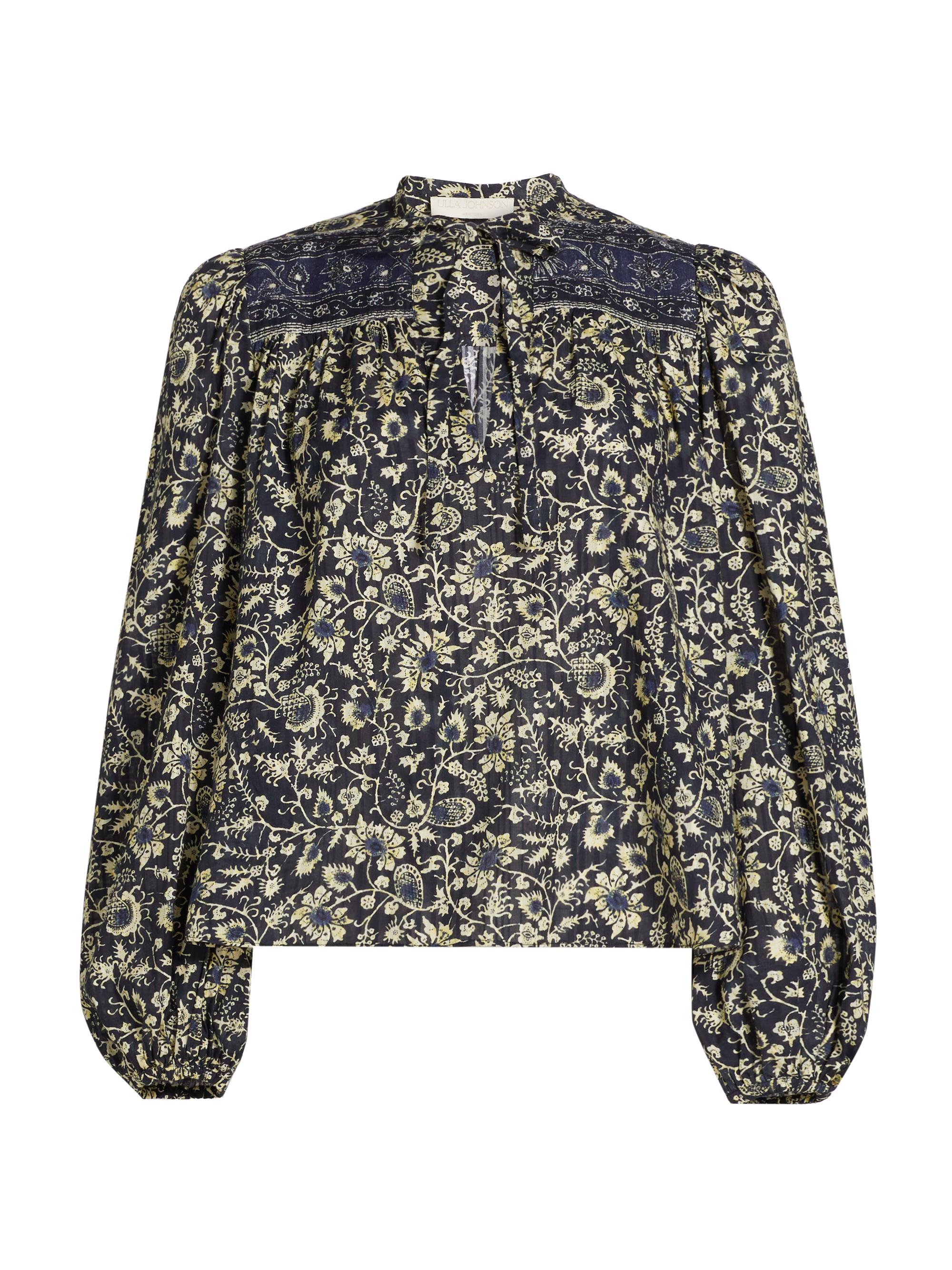 Ulla Johnson Women's Tillie Floral Cotton-Blend Tieneck Blouse - Raven