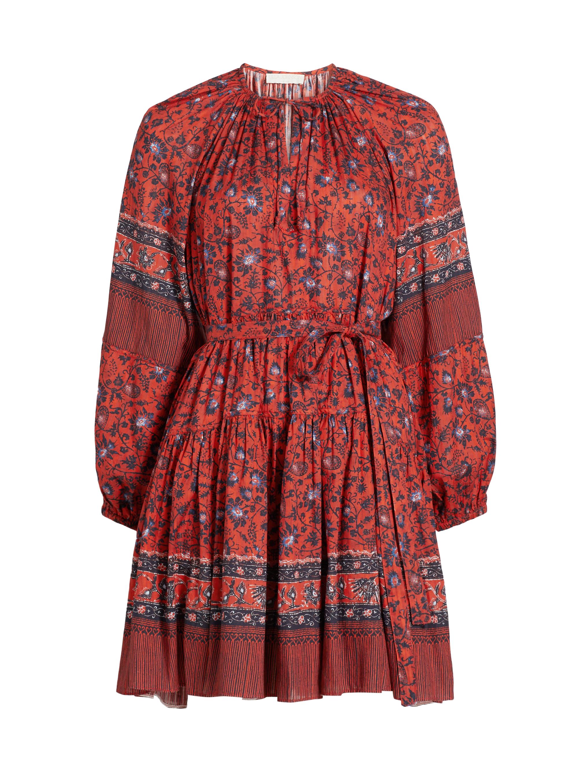 Ulla Johnson Women's Abri Floral Cotton-Blend Tie-Waist Minidress - Poppy