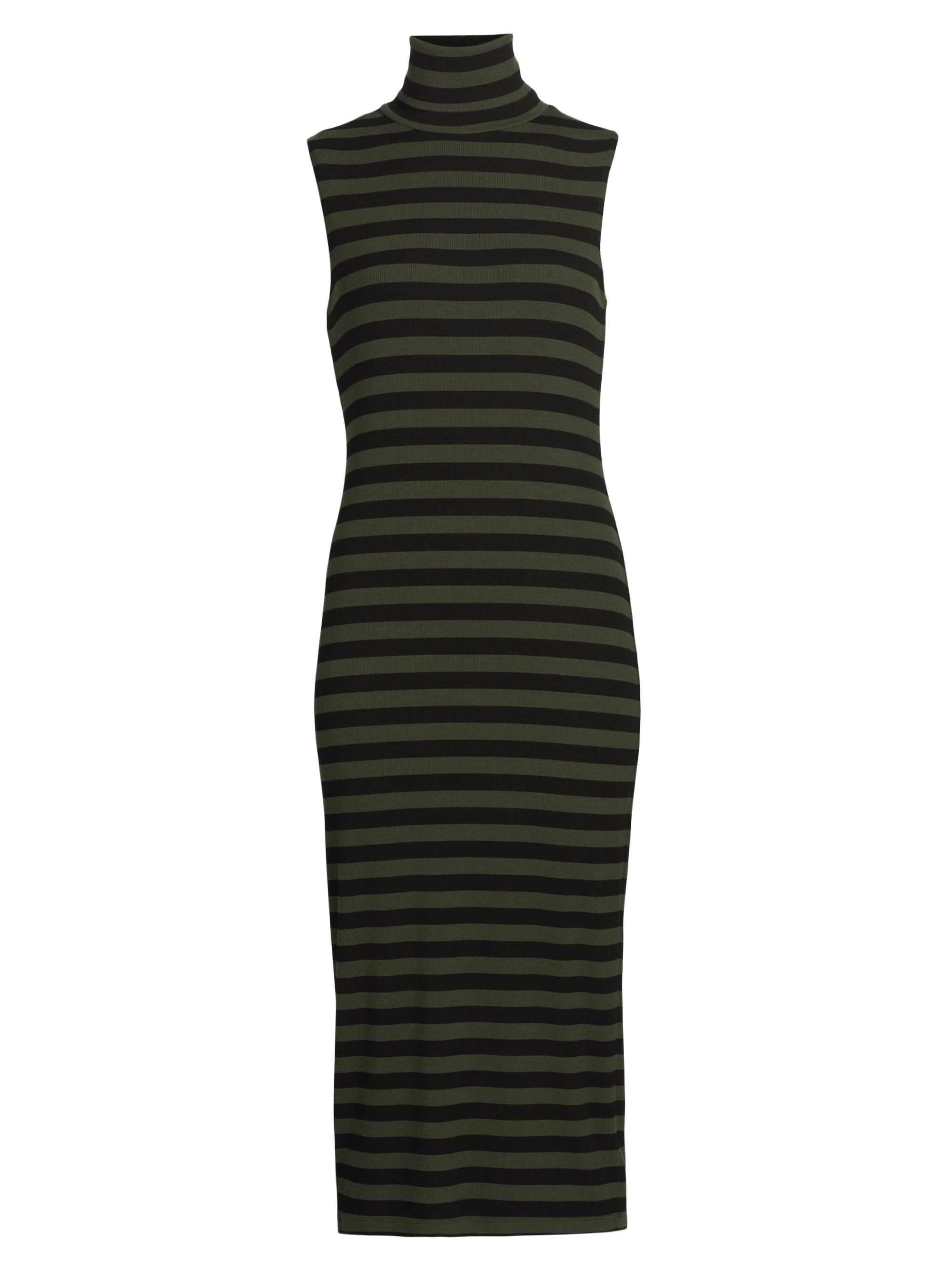 L'AGENCE Women's Brita Striped Turtleneck Sleeveless Midi-Dress - Black Army Stripe