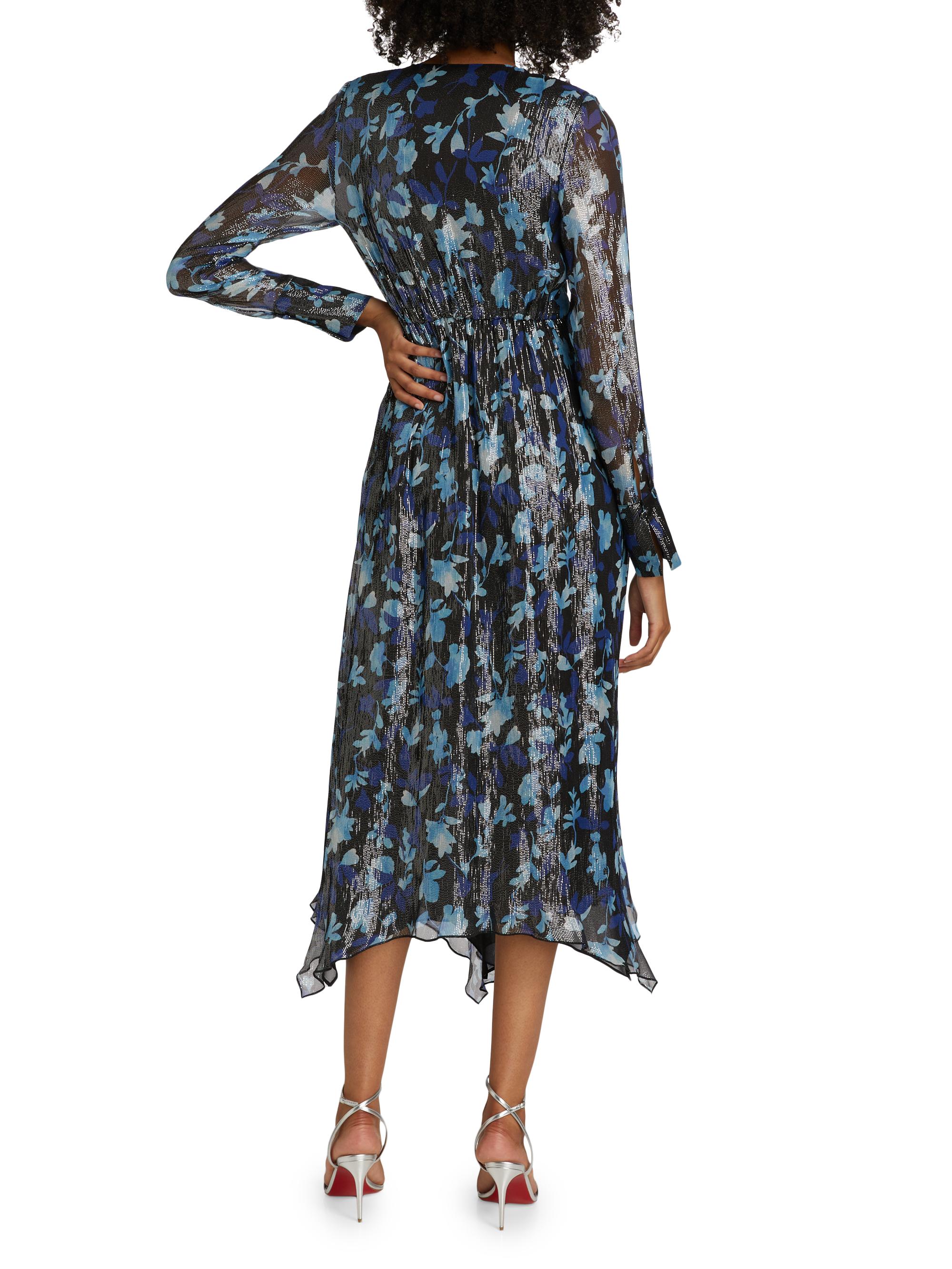 Ramy Brook Tatia Floral Metallic Silk Twist Midi-Dress | Saks