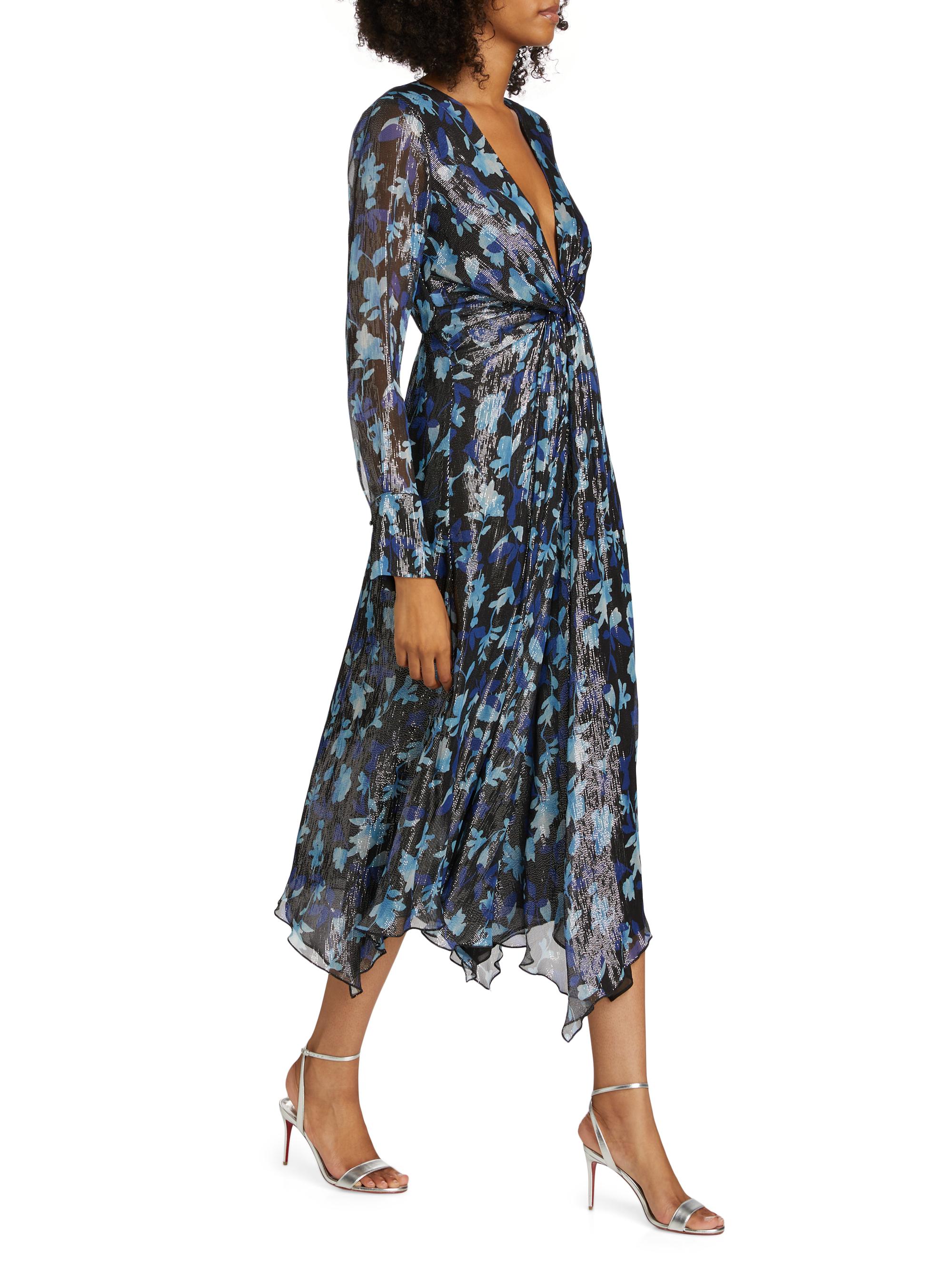 Ramy Brook womens Tatia Silk-Blend Midi Dress, 2, Blue, Women's