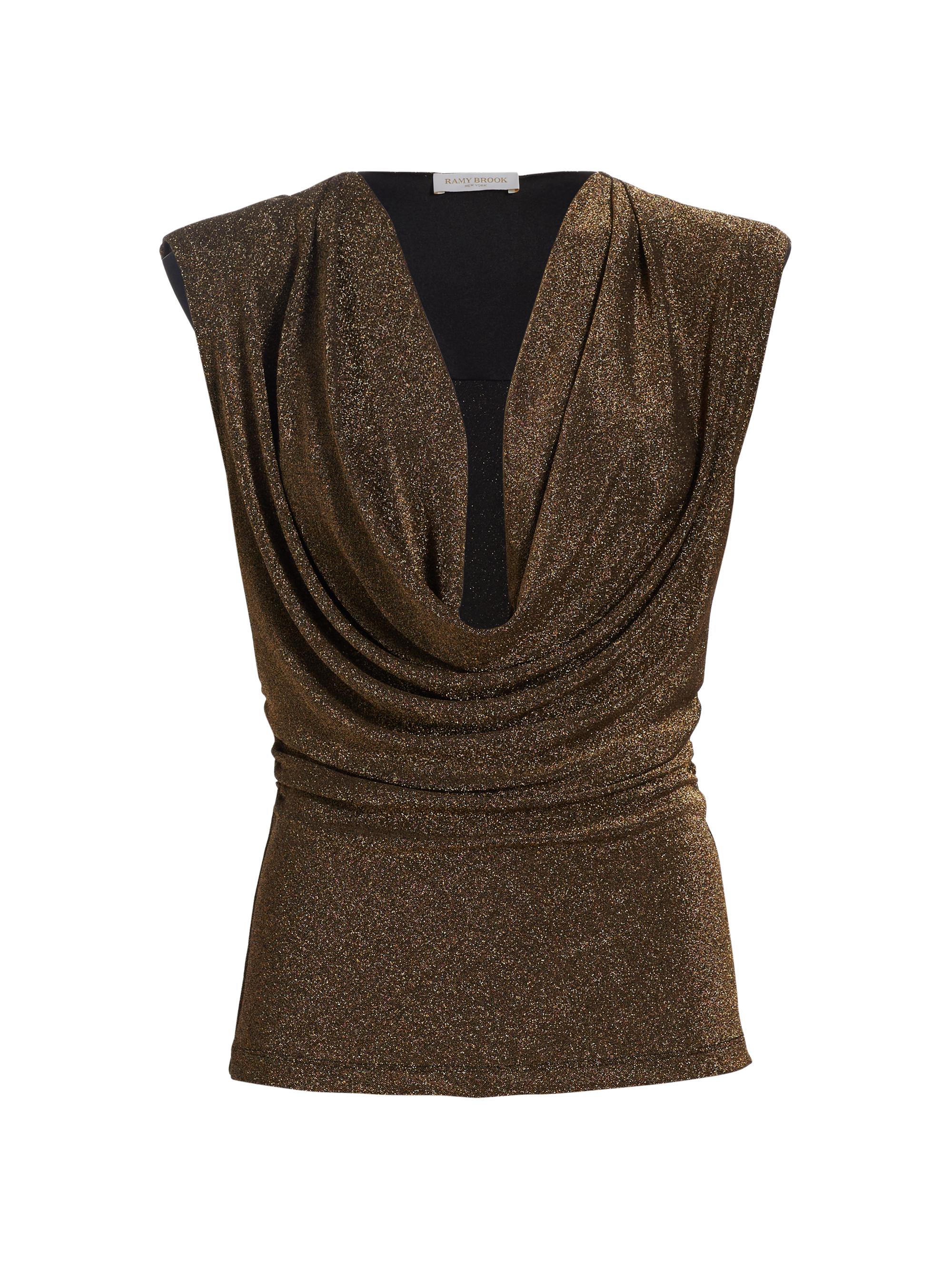 Ramy Brook Women's Consuela Draped Metallic Cowlneck Top - Gold Knit