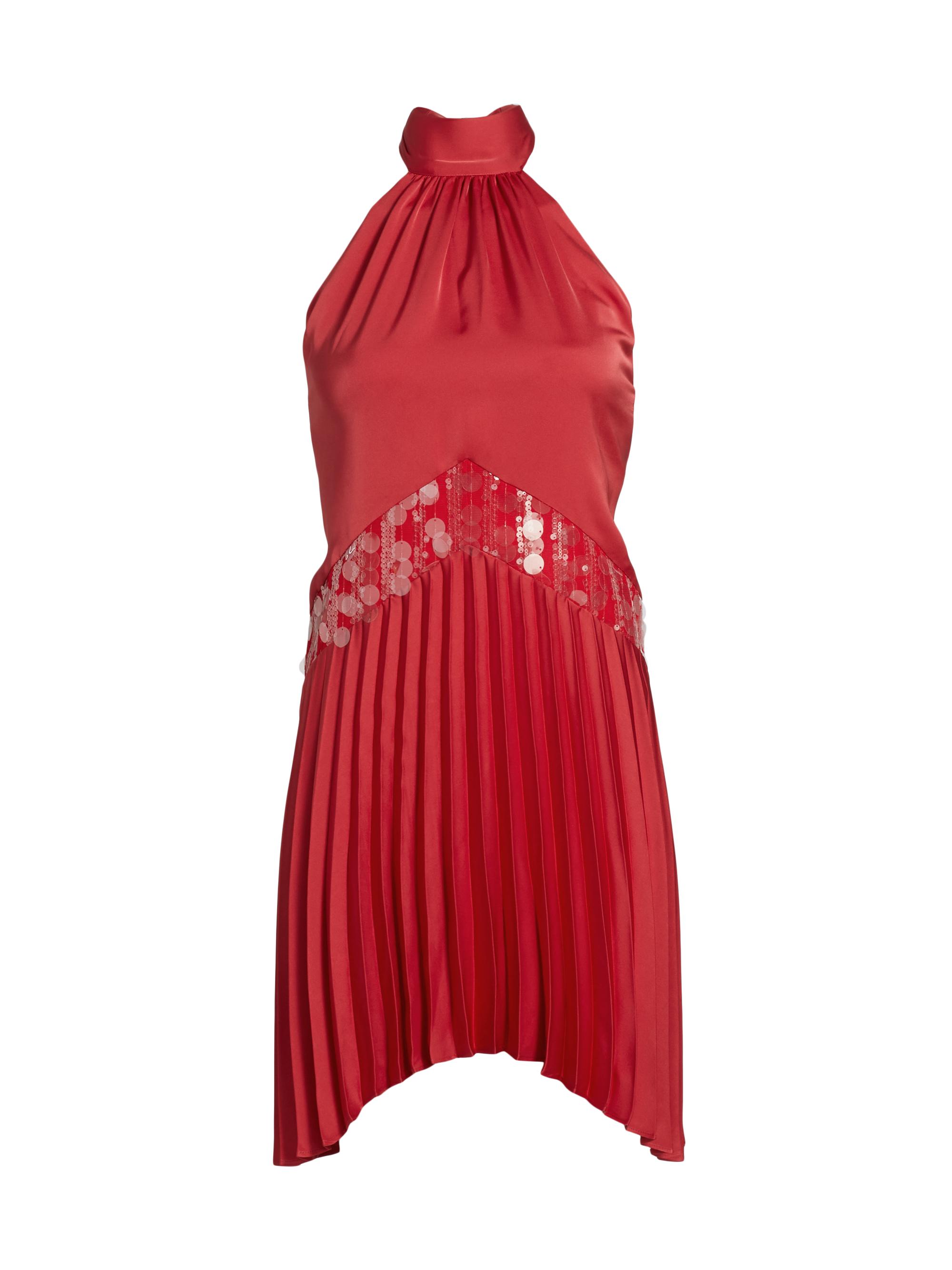 Ramy Brook Women's Marcia Sequin-Embellished Pleated Halterneck Minidress - Ruby