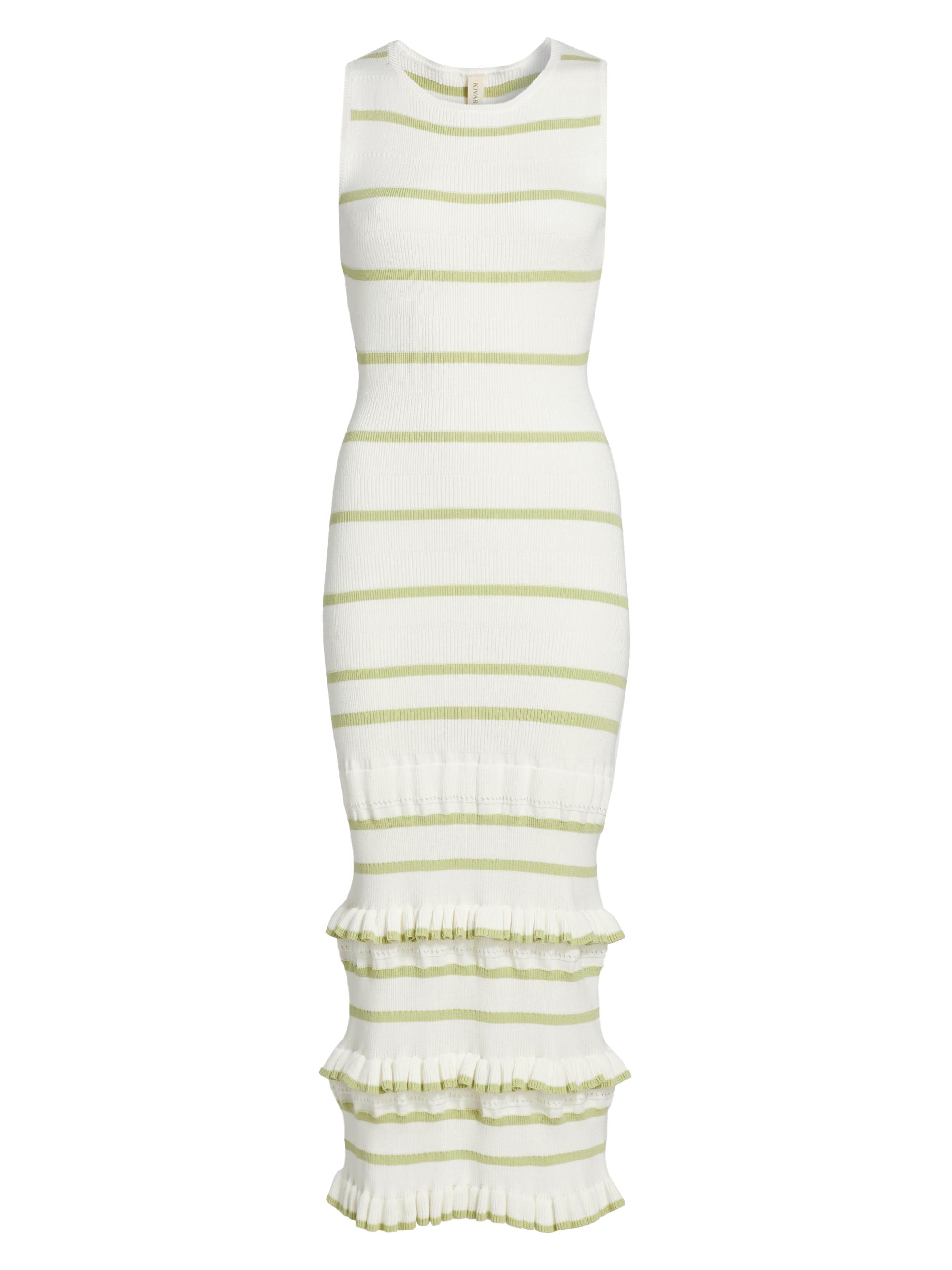 Kivari Women's Rafaella Stripe Ruffle Maxi Dress - Matcha Cream