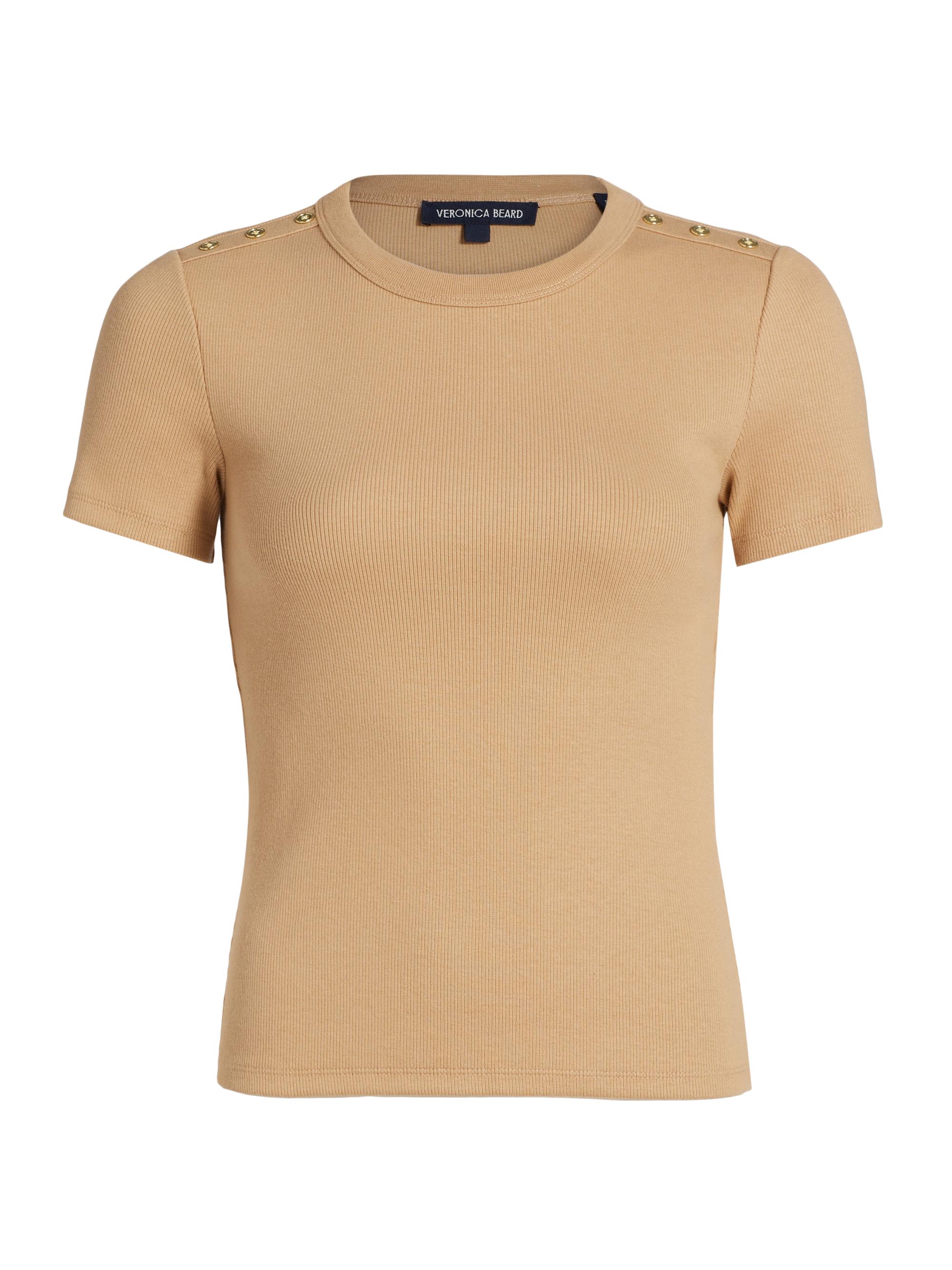 Veronica Beard Women's Draya Button-Detailed Stretch Cotton T-Shirt - Khaki