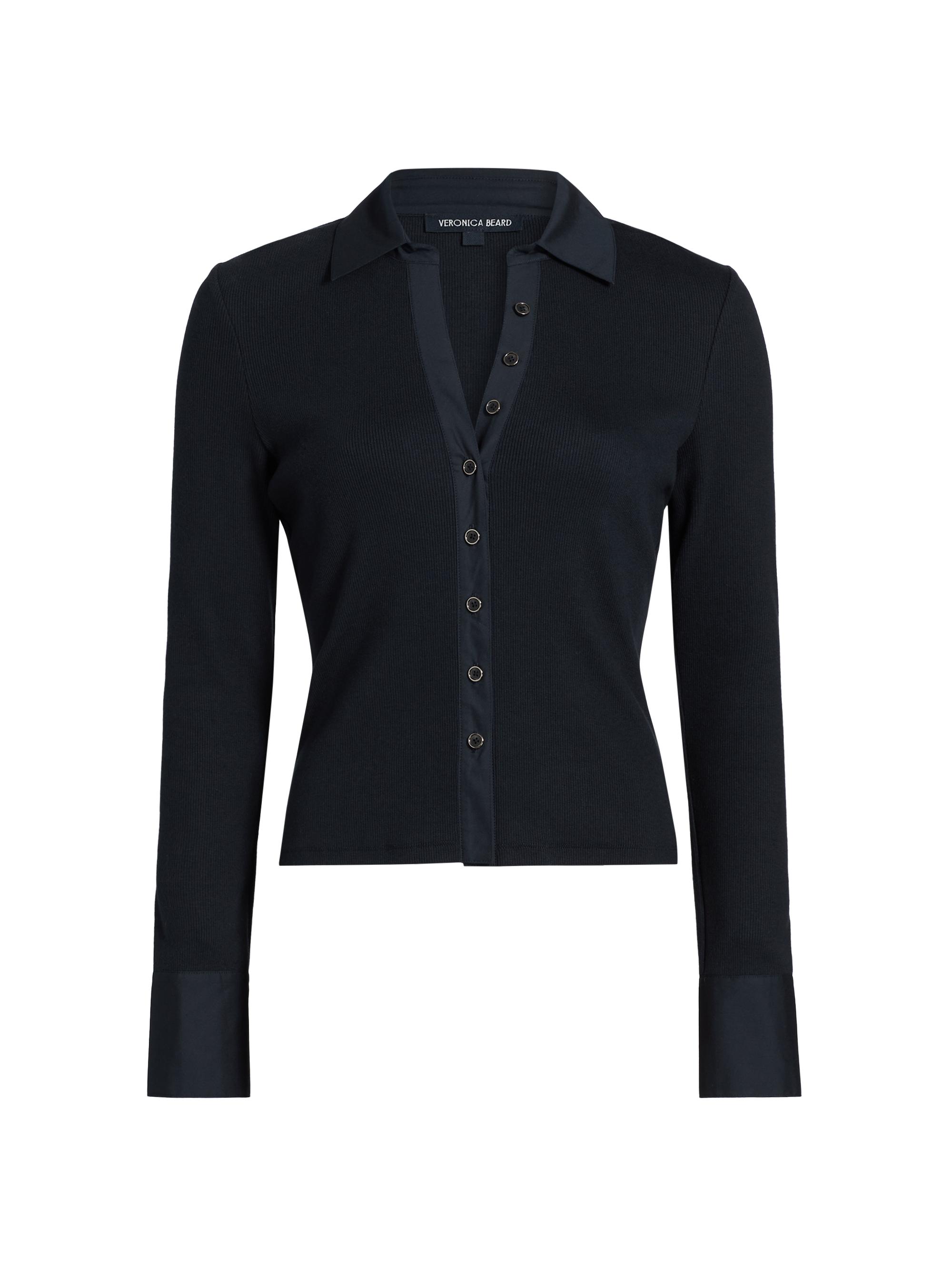 Veronica Beard Women's Scottie Stretch-Cotton Long-Sleeve Top - Navy