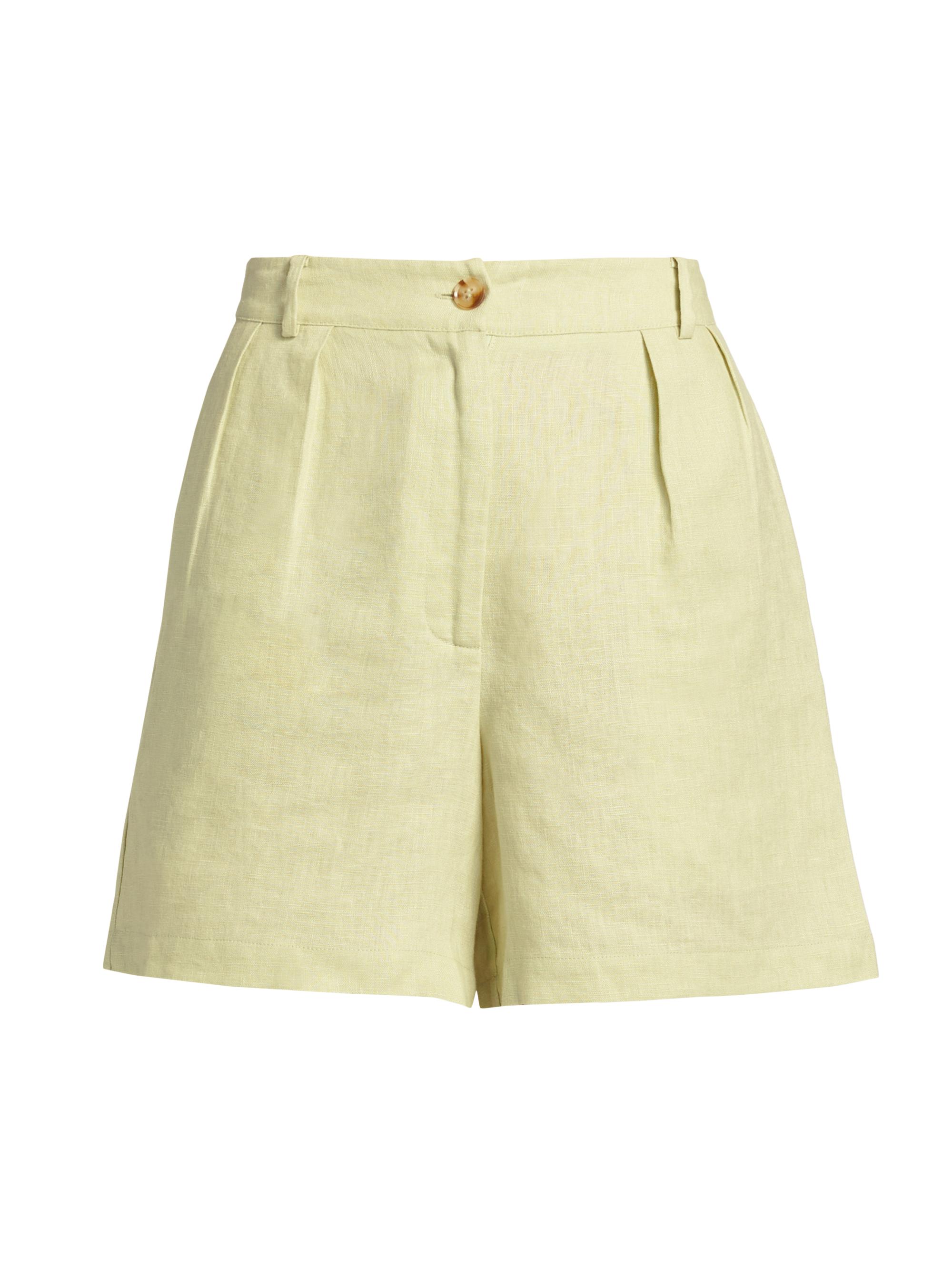 Hevron Women's Ella Pleated Linen Shorts - Celadon
