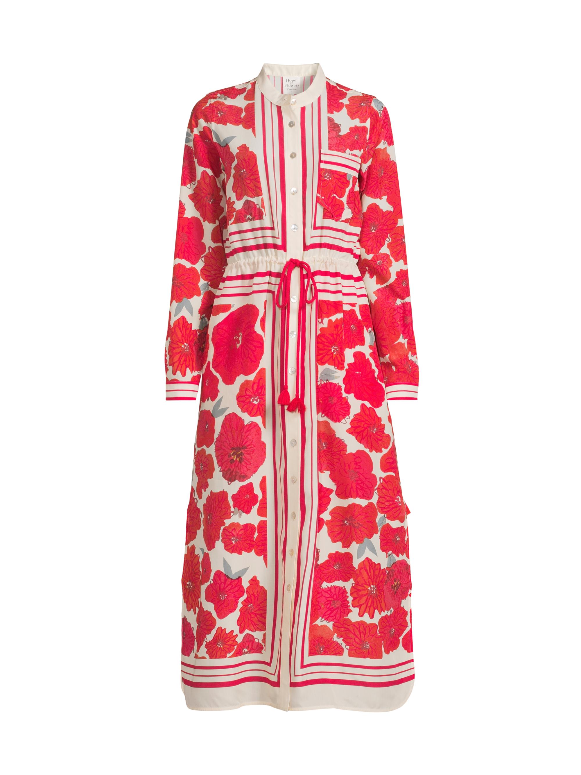 Hope for Flowers Women's Scattered Poppy Drawstring Shirtdress - Poppy Scarf