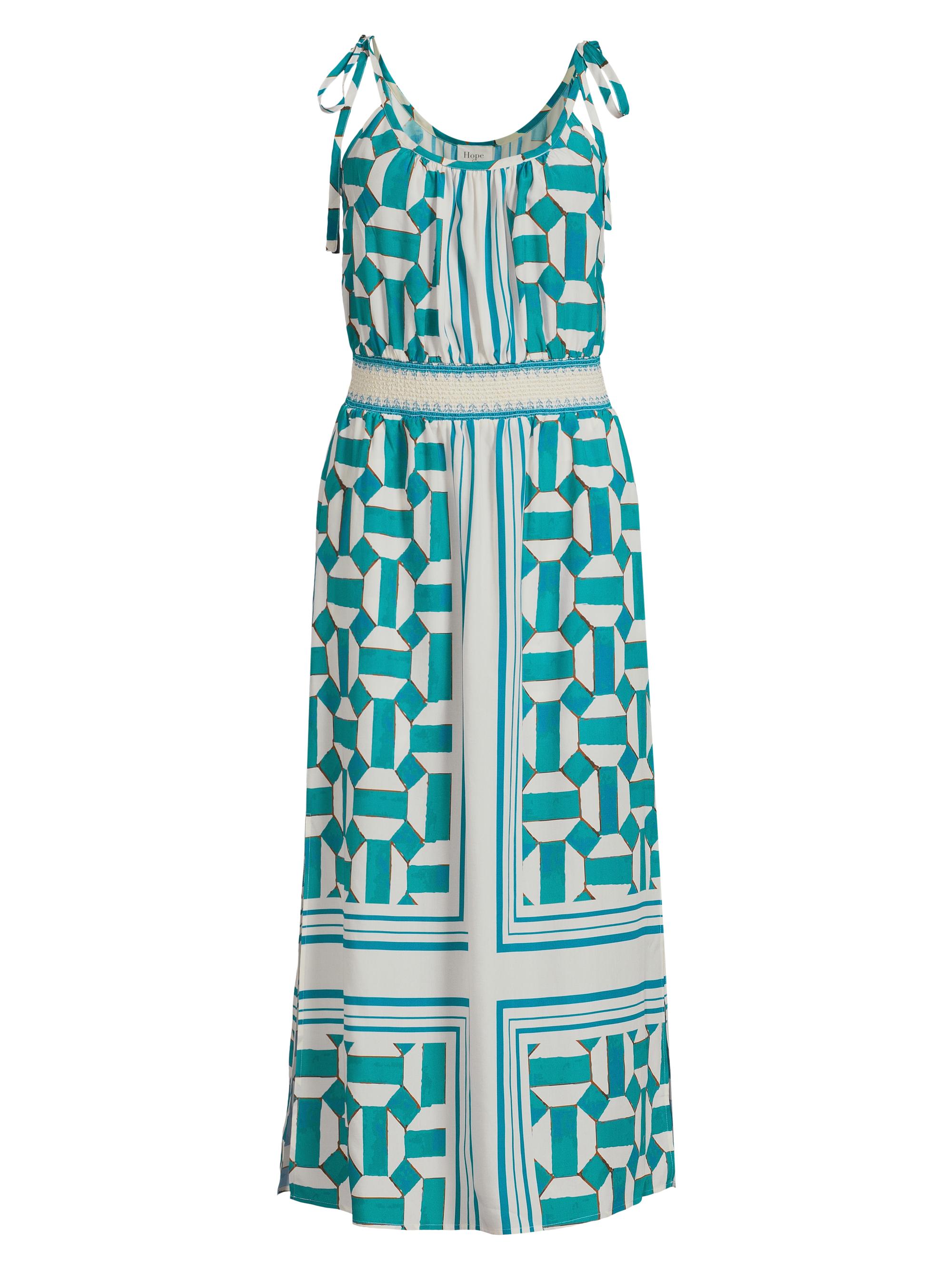 Hope for Flowers Women's Geometric Blouson Tie-Strap Midi-Dress - Teal Tiles