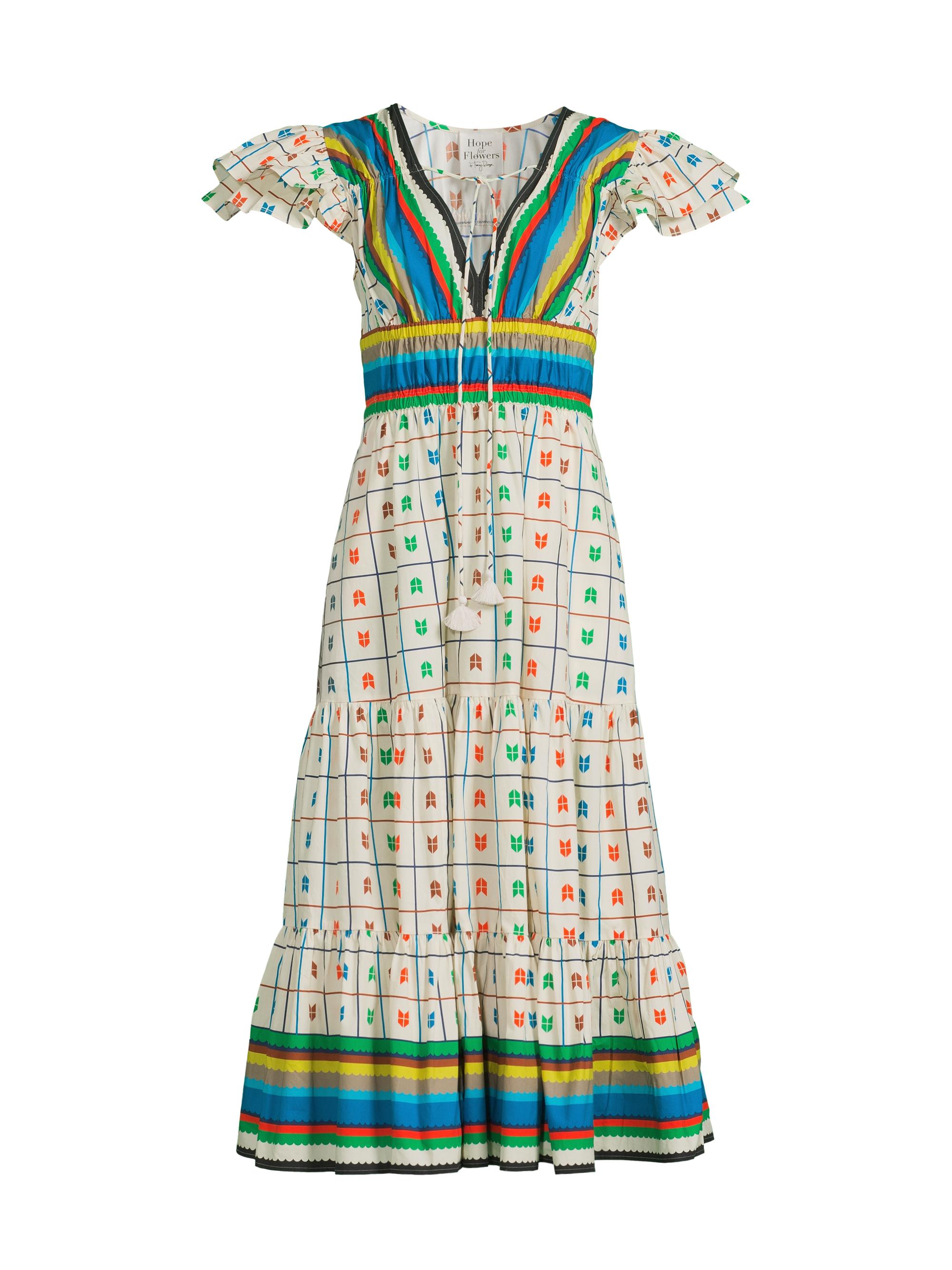 Hope for Flowers Women's Stripe & Check Tiered Peasant Dress - Stripes And Checks