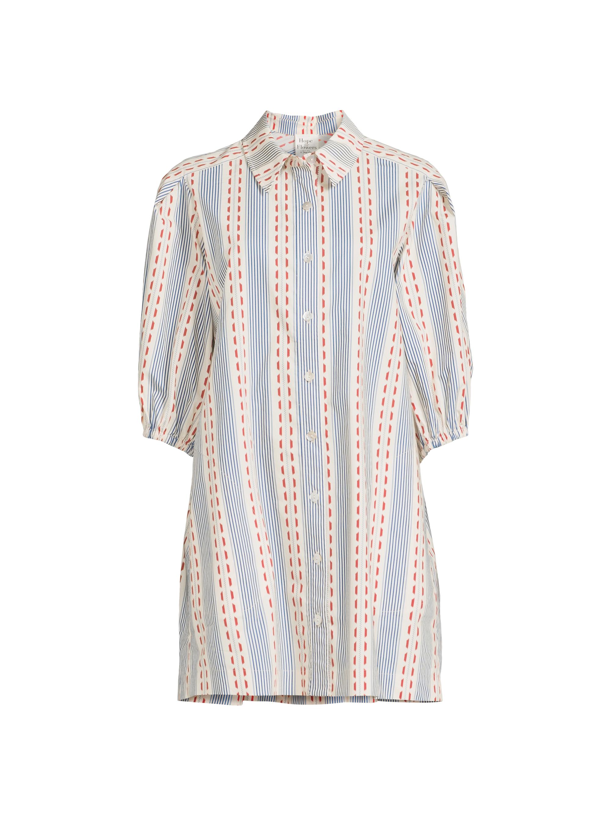 Hope for Flowers Women's Dash Stripe Tucked Sleeve Mini-Shirtdress - Warped Dot Stripes
