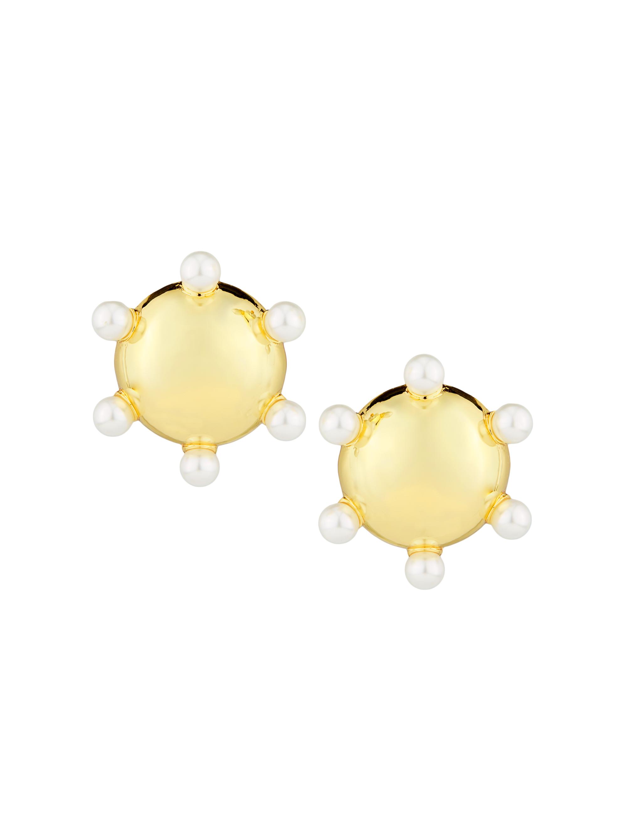 Kenneth Jay Lane Women's Pearl Ends Button Goldtone & Imitation Pearl Stud Earrings - Gold Pearl