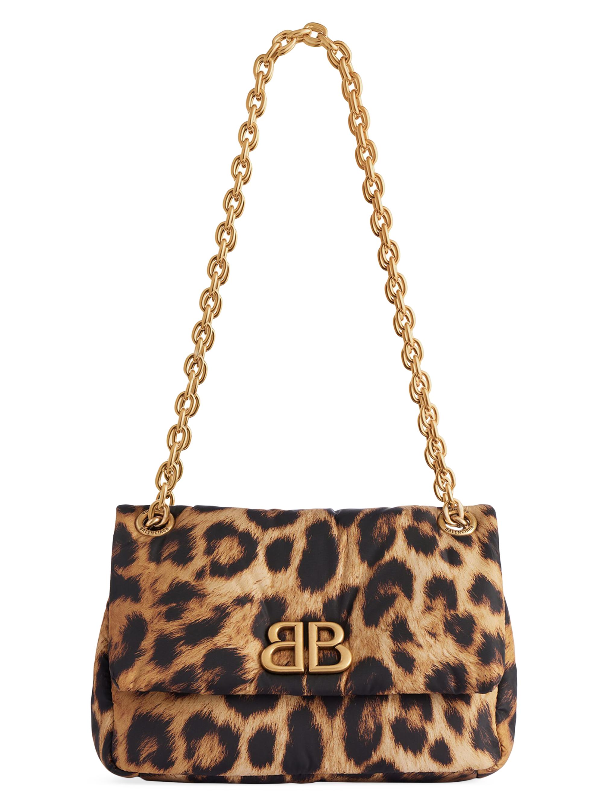 Balenciaga Women's Monaco Mini Bag with Leopard Print - Brown Black