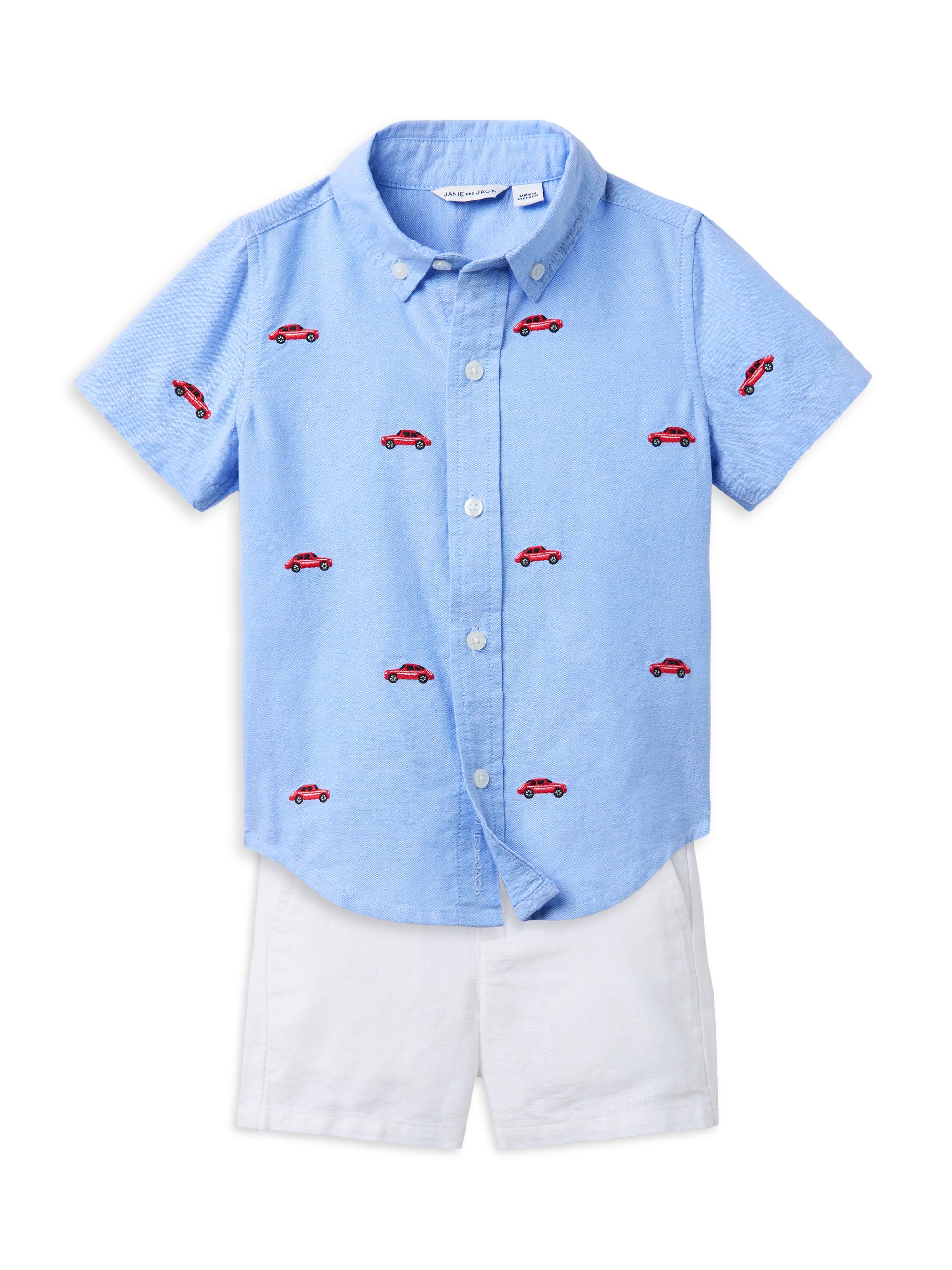 Janie and Jack Little Boy's & Boy's Embroidered Oxford Shirt & Shorts Set