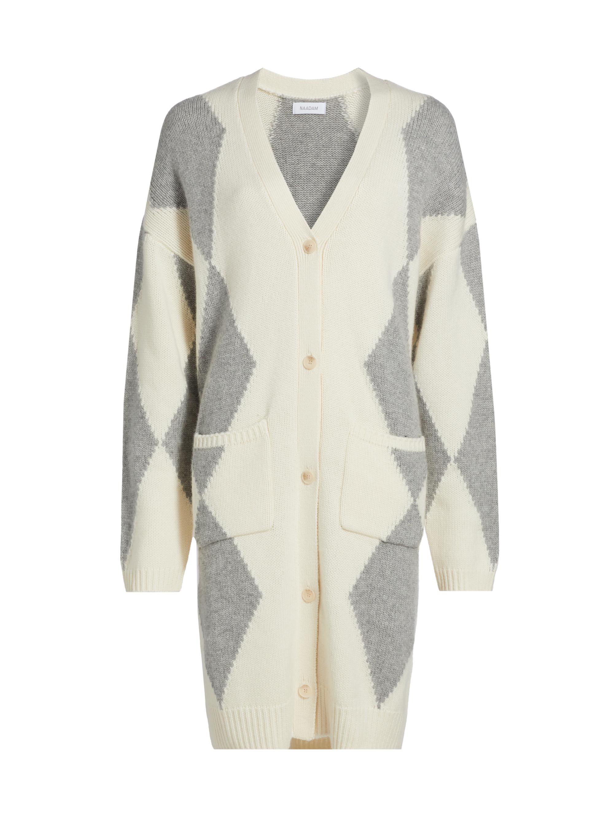 Naadam Women's Wool & Cashmere Diamond Cardigan - Cement Combo