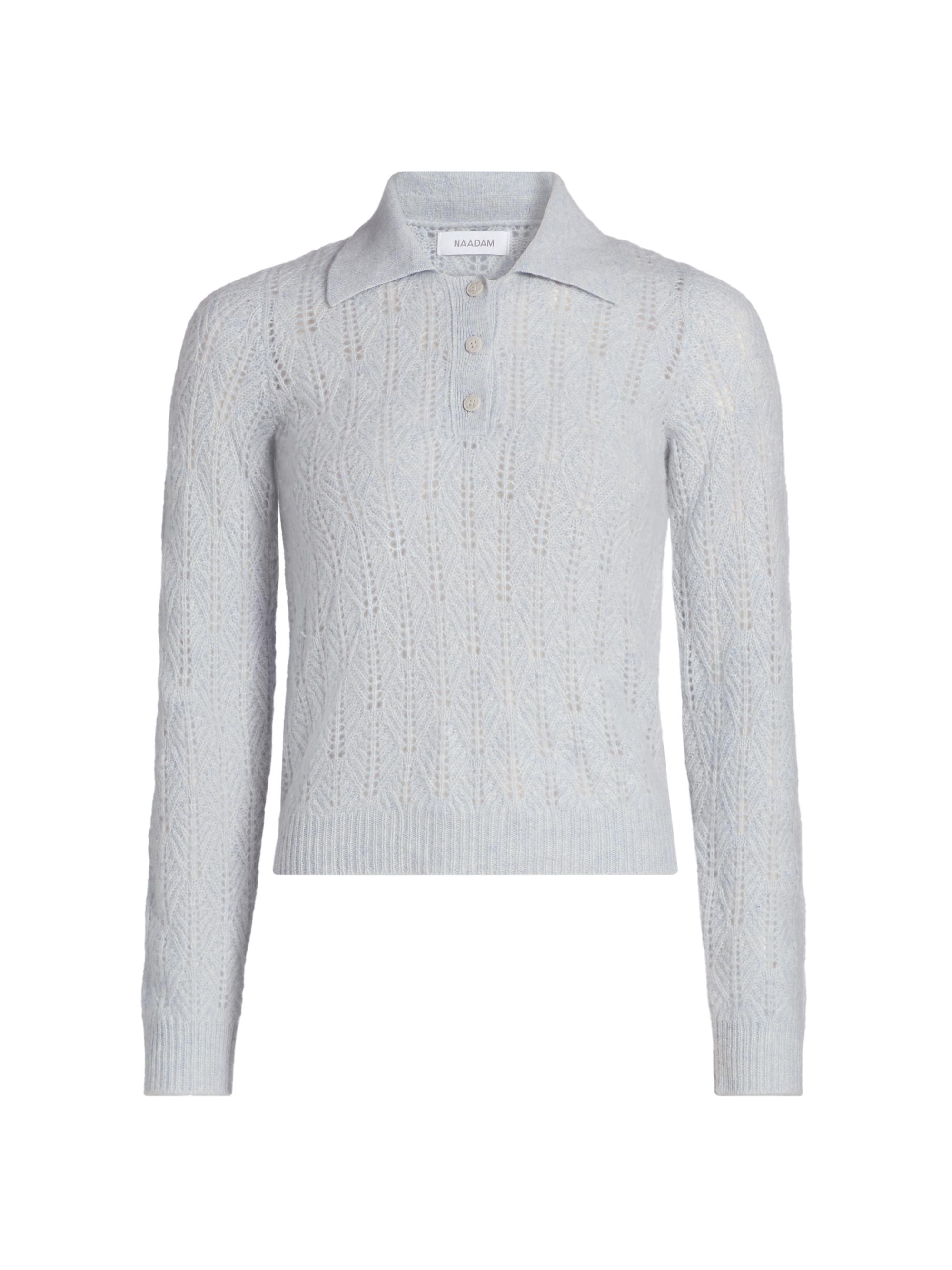 Naadam Women's Cashmere Pointelle-Knit Polo Sweater - Mist