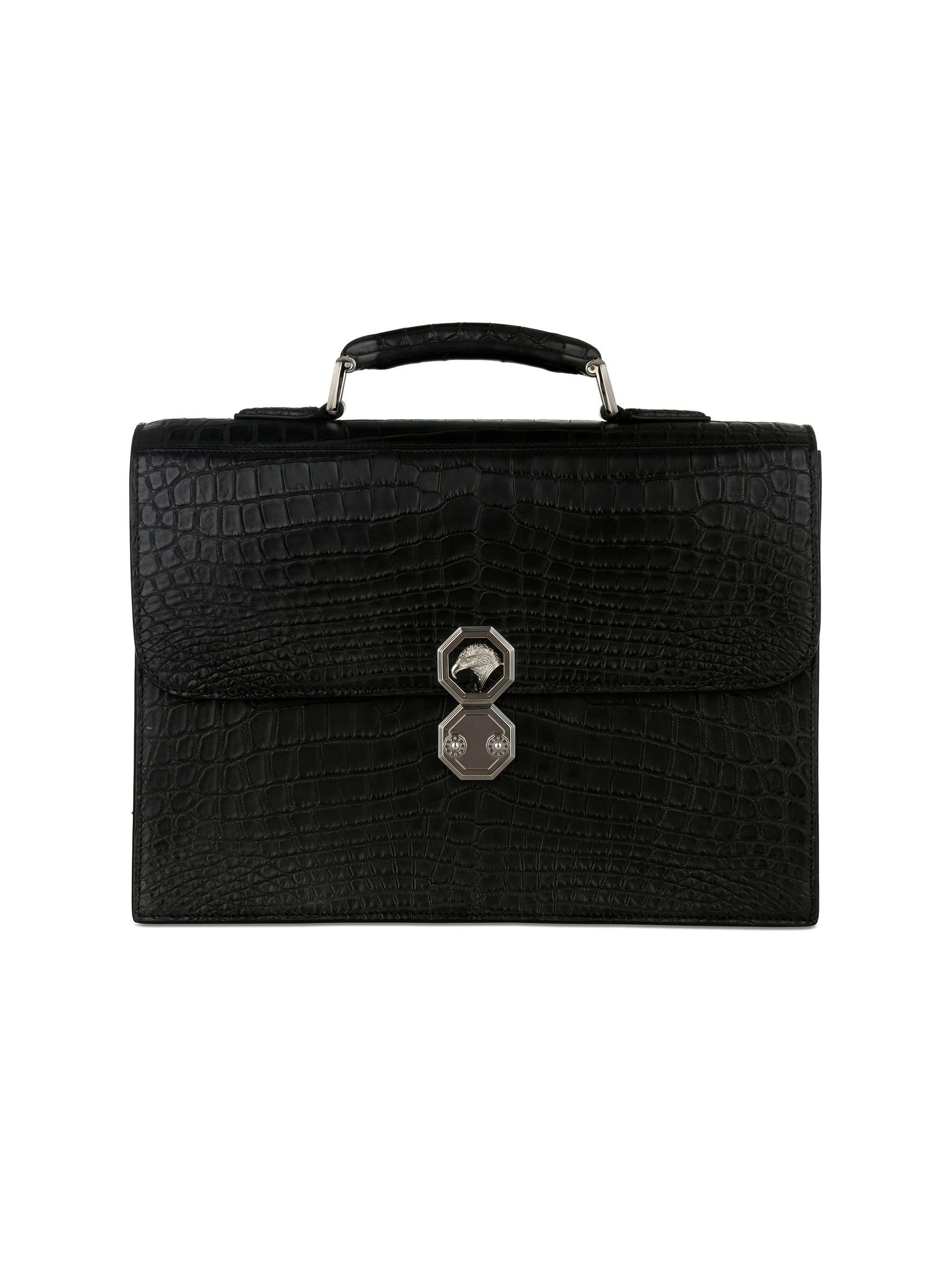 Stefano Ricci Men's Briefcase with 2 Gussets Crocodile - Black