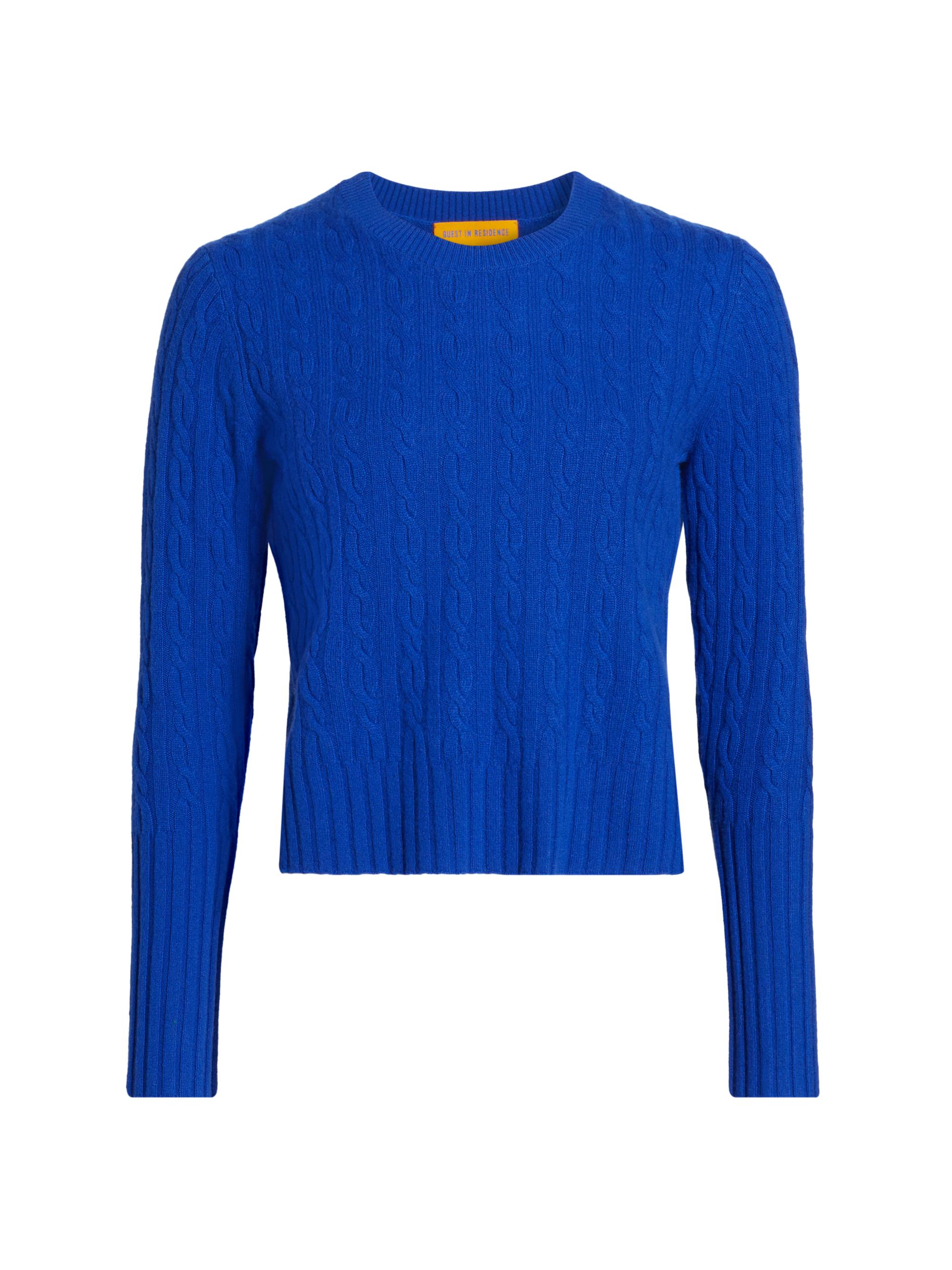 Guest in Residence Women's Cable Shrunken Cashmere Sweater - Cobalt