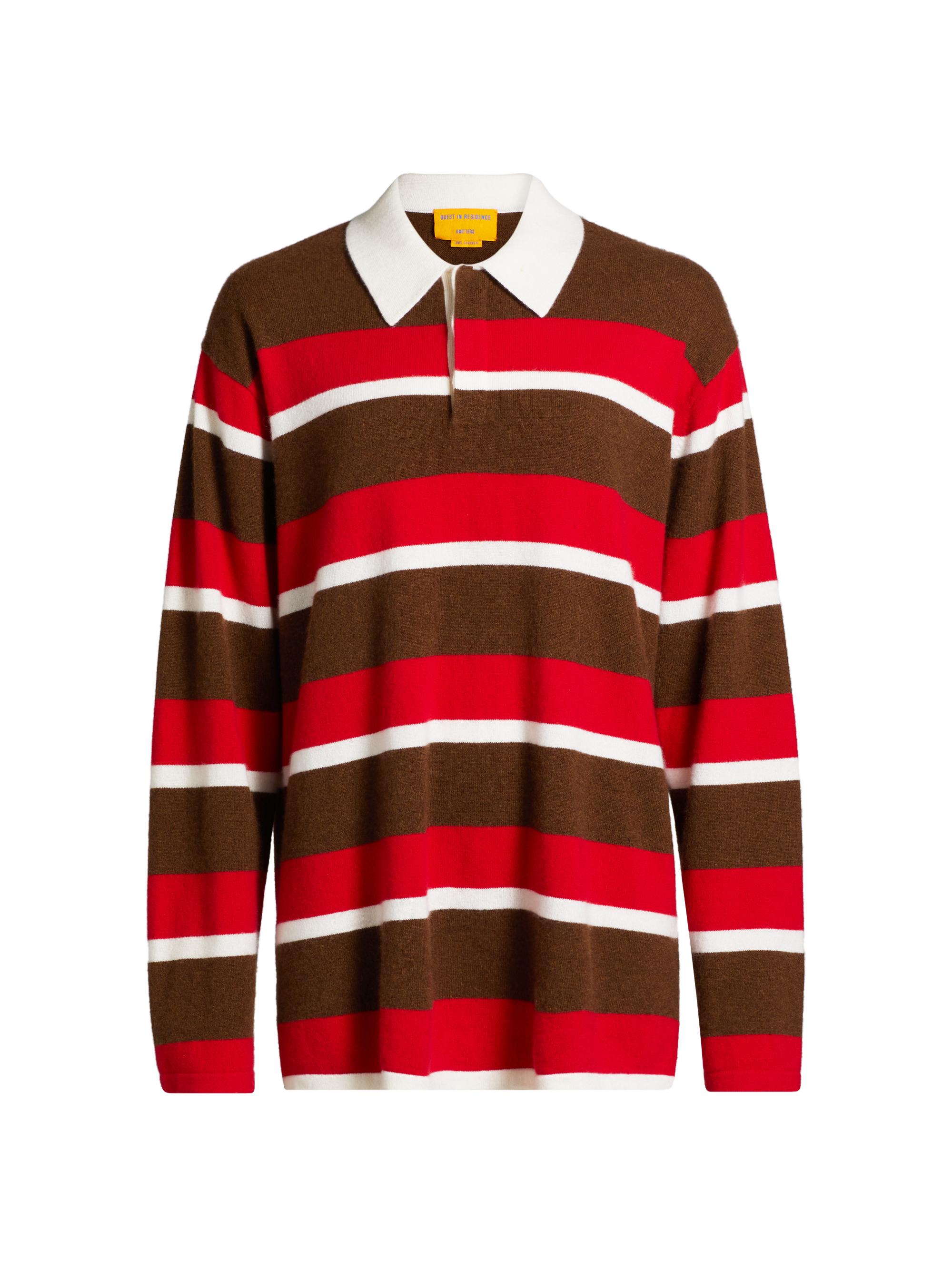 Guest in Residence Women's Striped Cashmere Rugby Sweater - Chestnut True Red Stripe