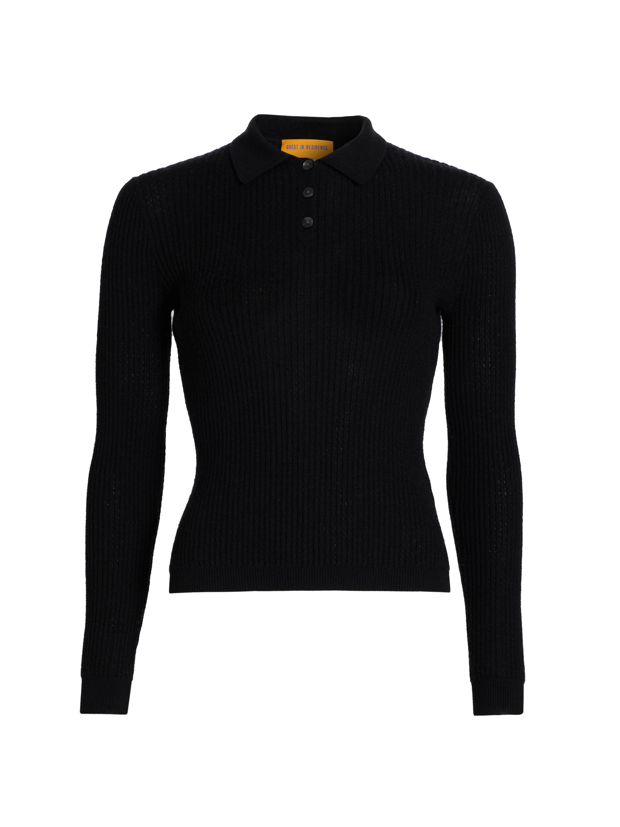 Guest in Residence Women's Shrunken Cashmere Long-Sleeve Polo Shirt - Black