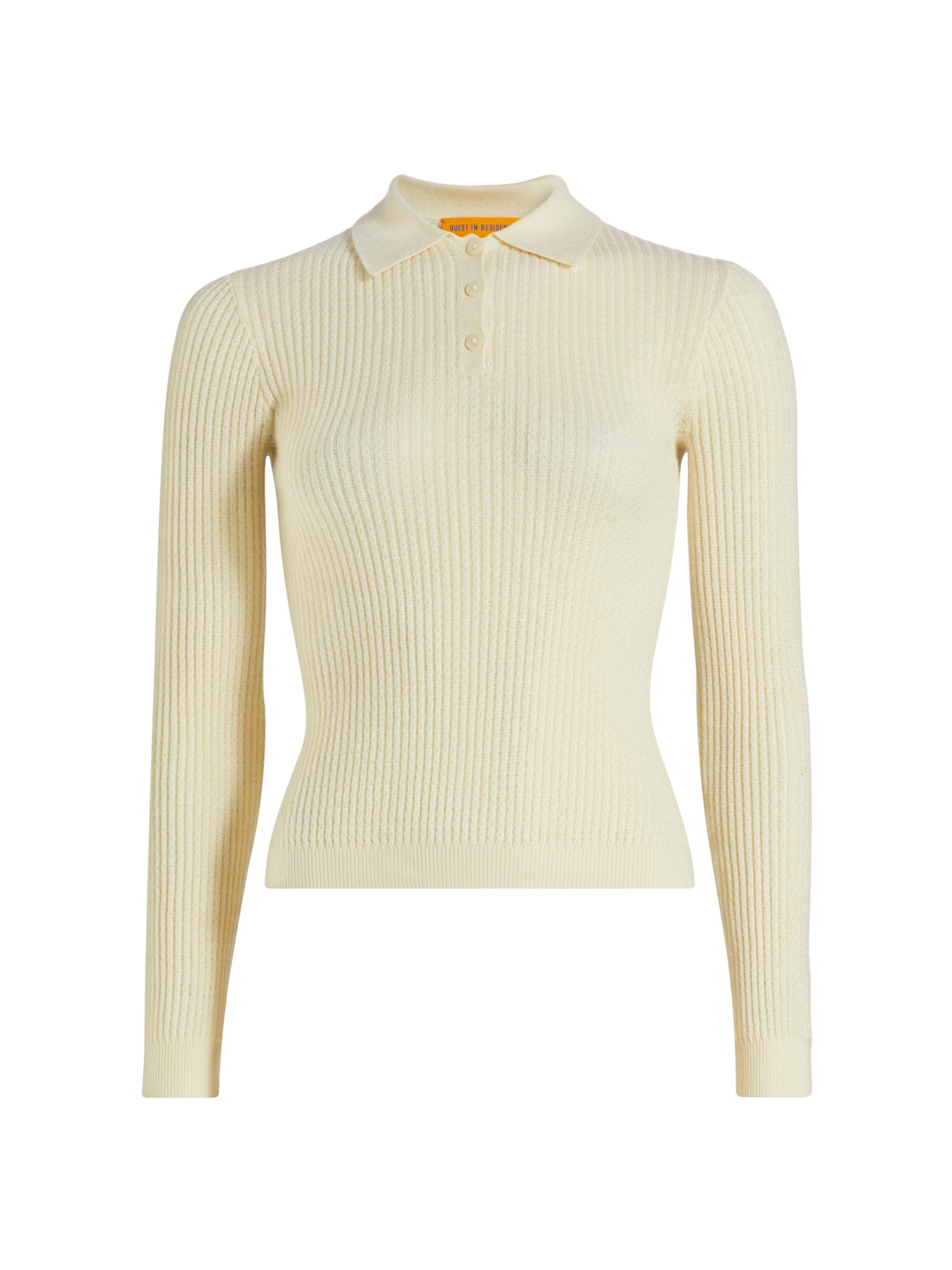 Guest in Residence Women's Shrunken Cashmere Long-Sleeve Polo Shirt - Cream