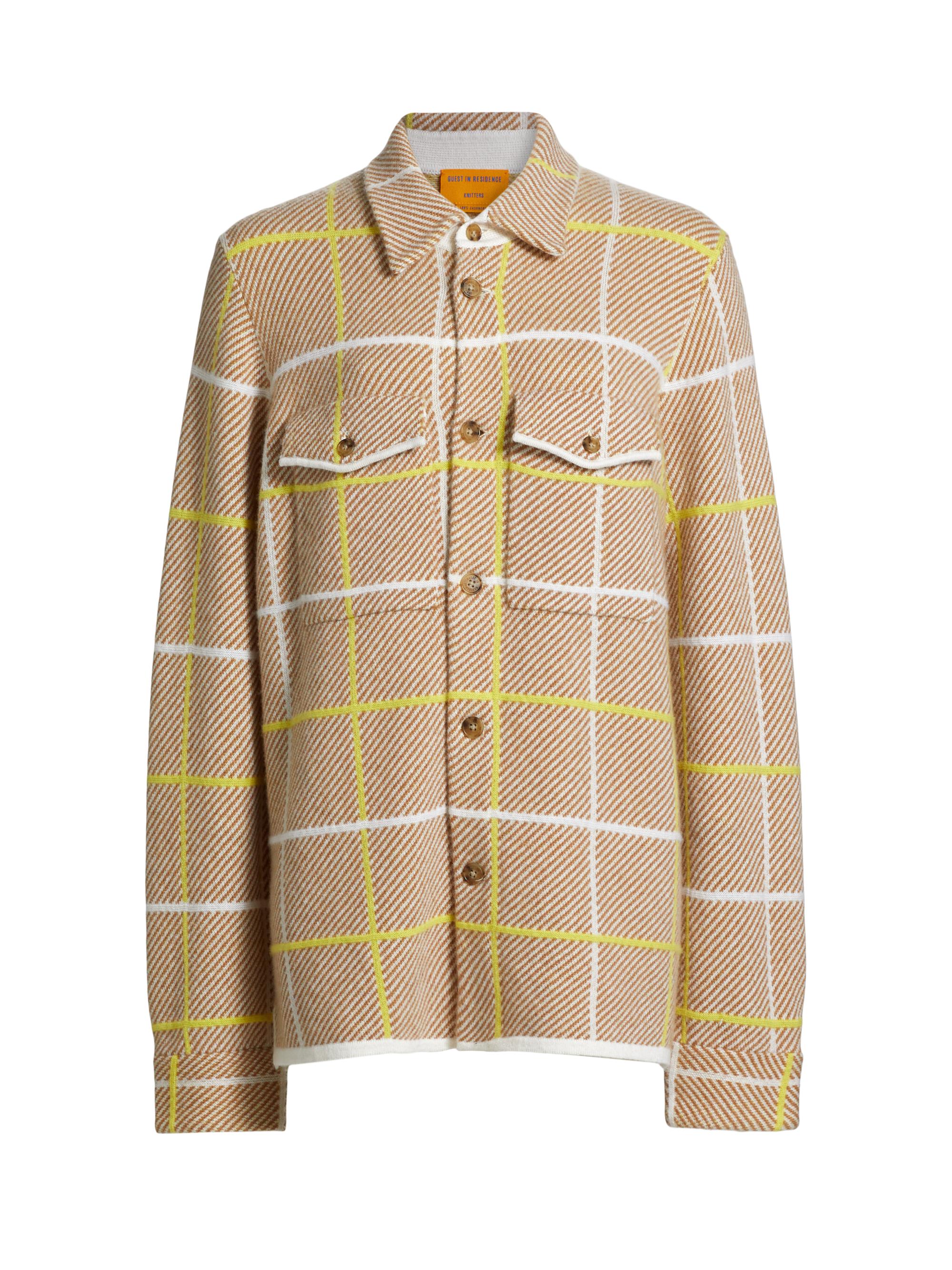 Guest in Residence Women's Plaid Cashmere Oversized Work Shirt - Almond Combo
