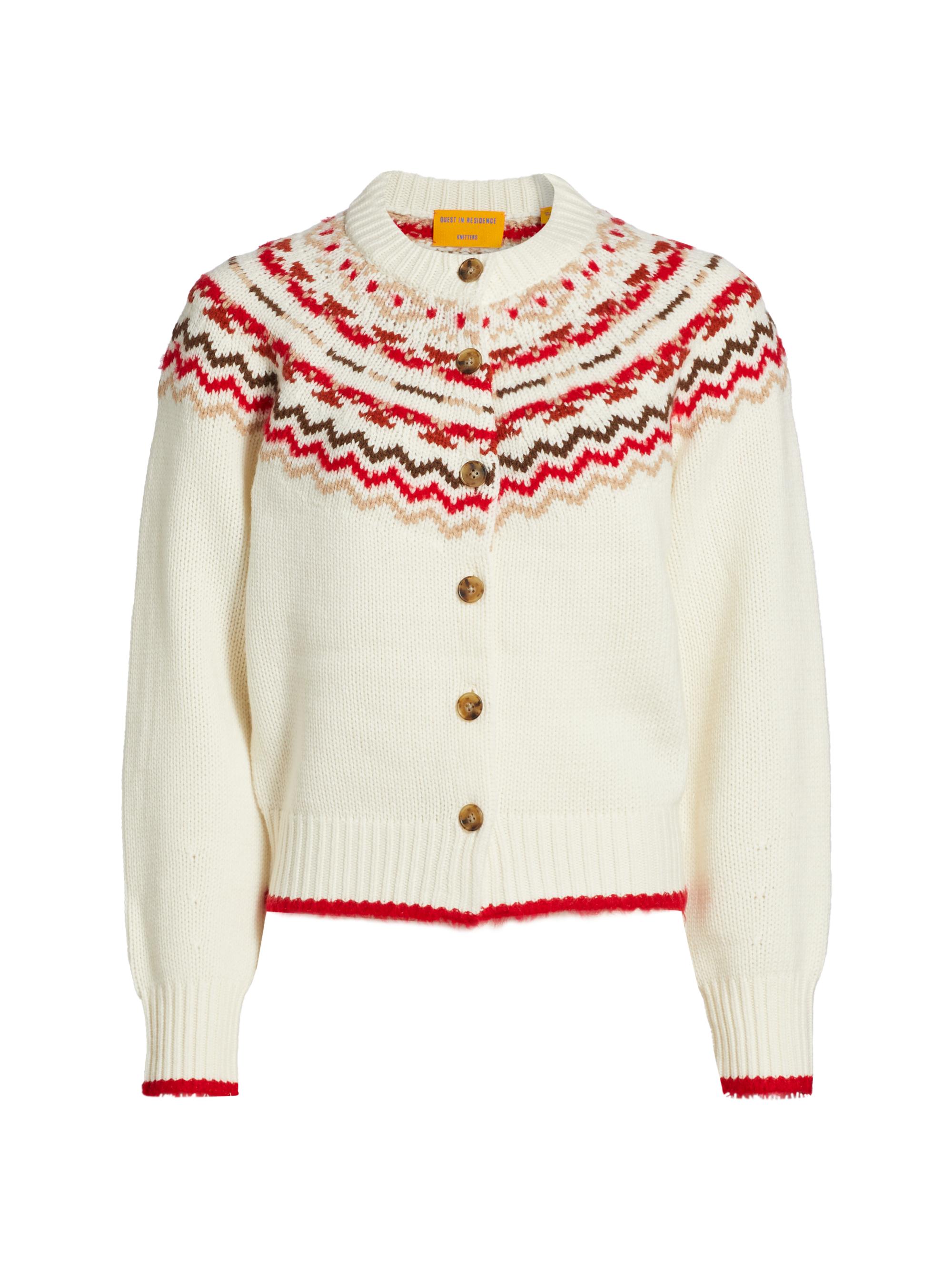 Guest in Residence Women's Chalet Wool-Cashmere Fair Isle Cardigan - Cream Combo