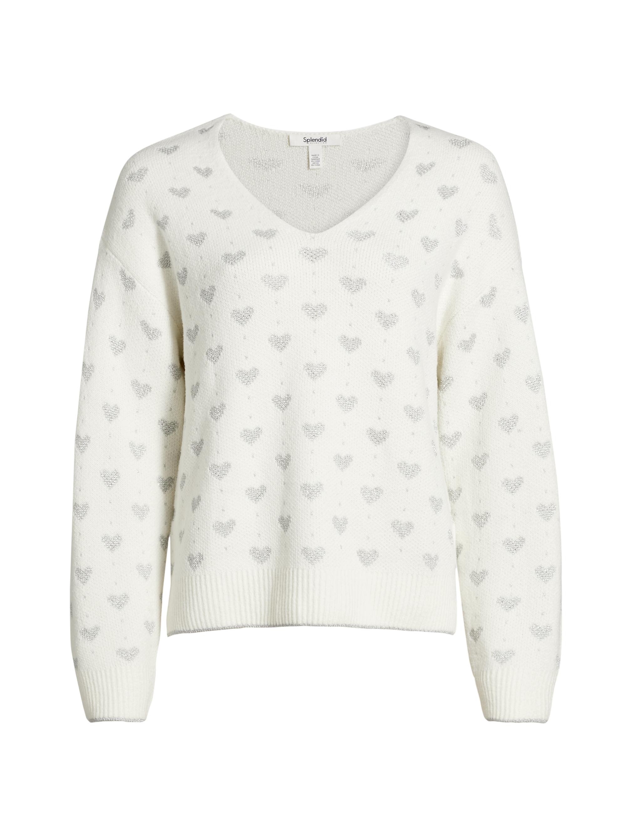 Splendid Women's Hazel Hearts V-Neck Sweater - Ice