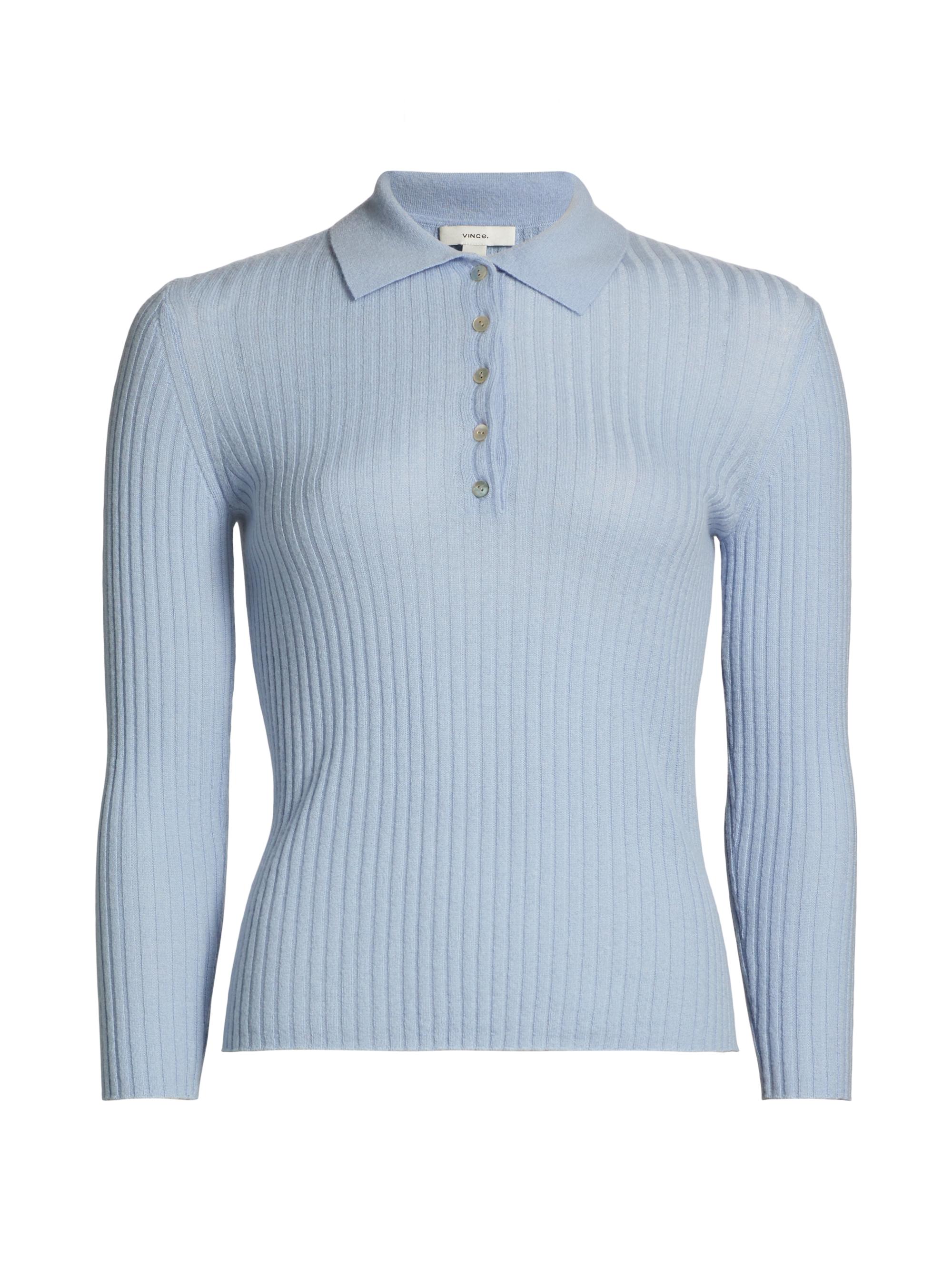 Vince Women's Cashmere-Silk Rib-Knit Polo Top - Kyanite