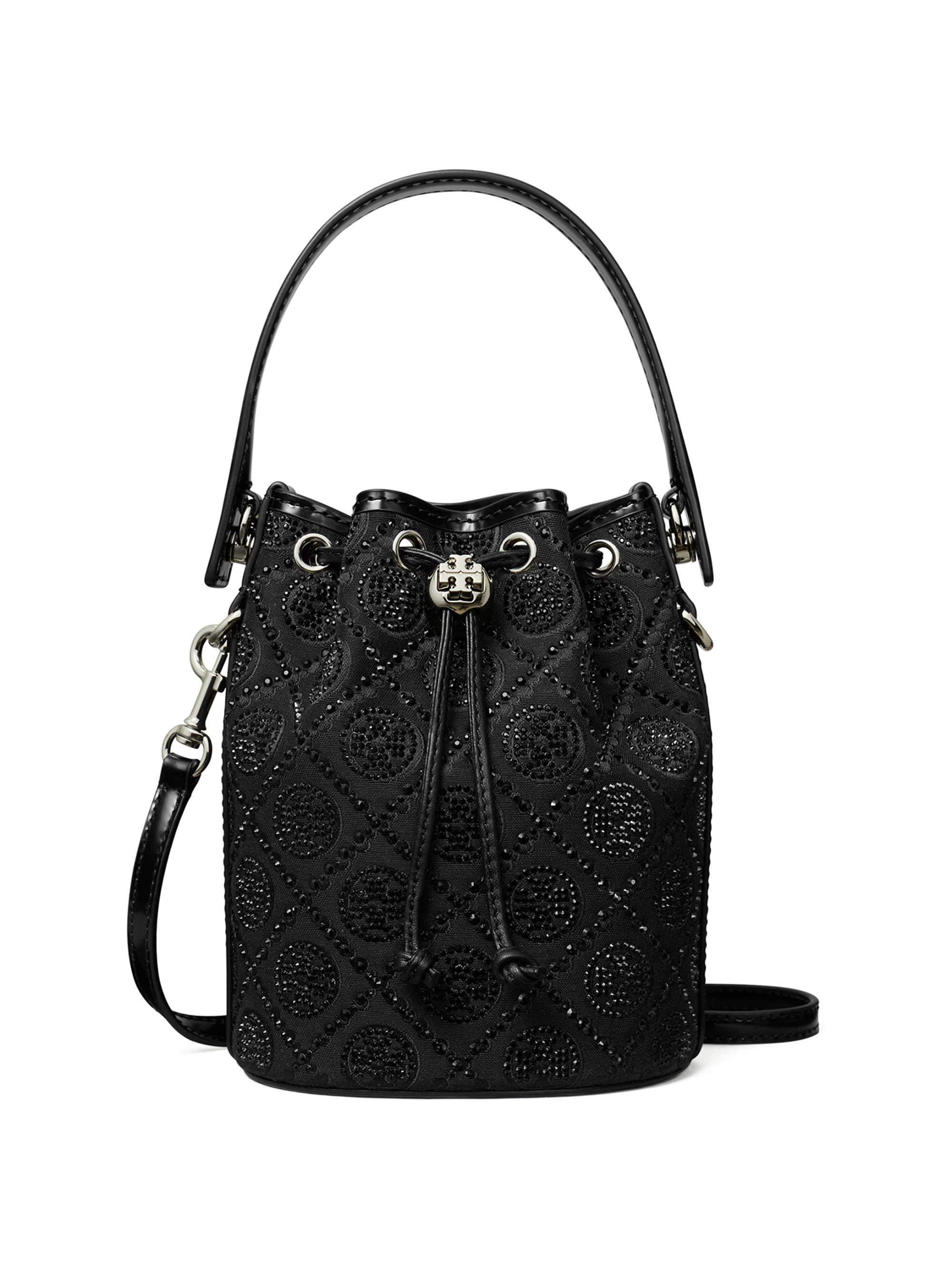 Tory Burch Women's T Monogram Mini Leather Bucket Bag - Black