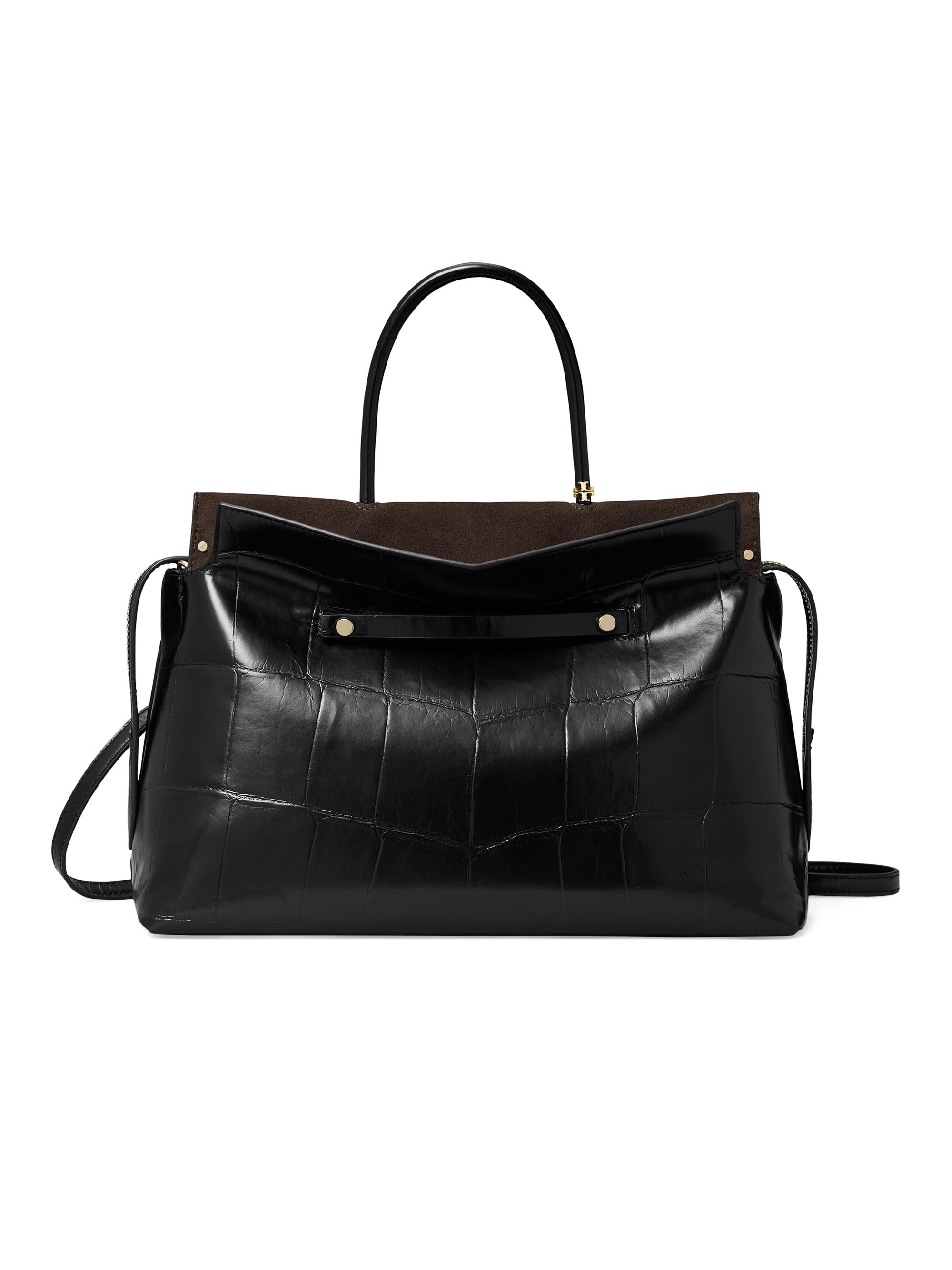 Tory Burch Women's Mercer Croc-Embossed Leather Top Handle Satchel - Black