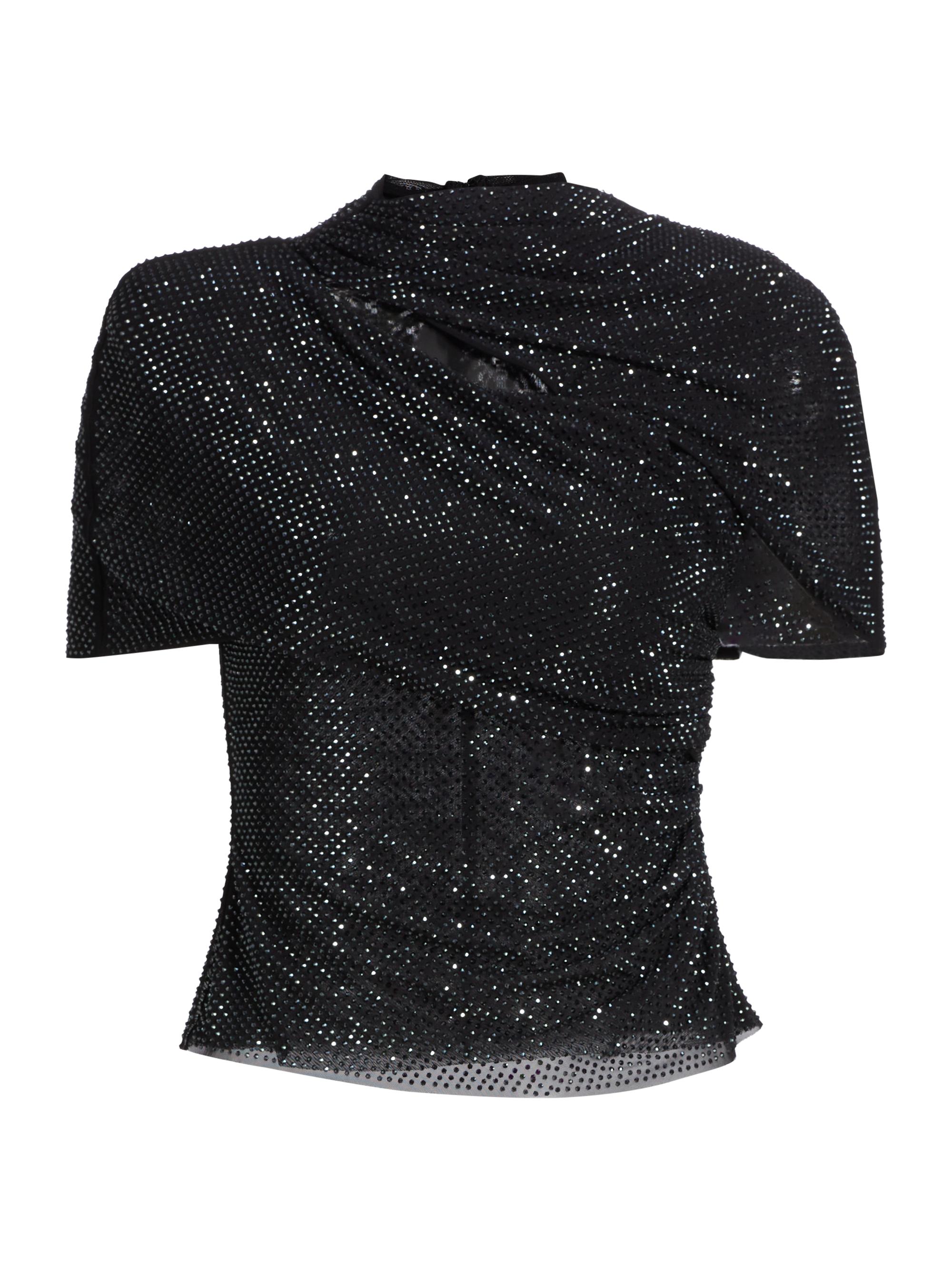 Crystal-Embellished Mesh Crop Top