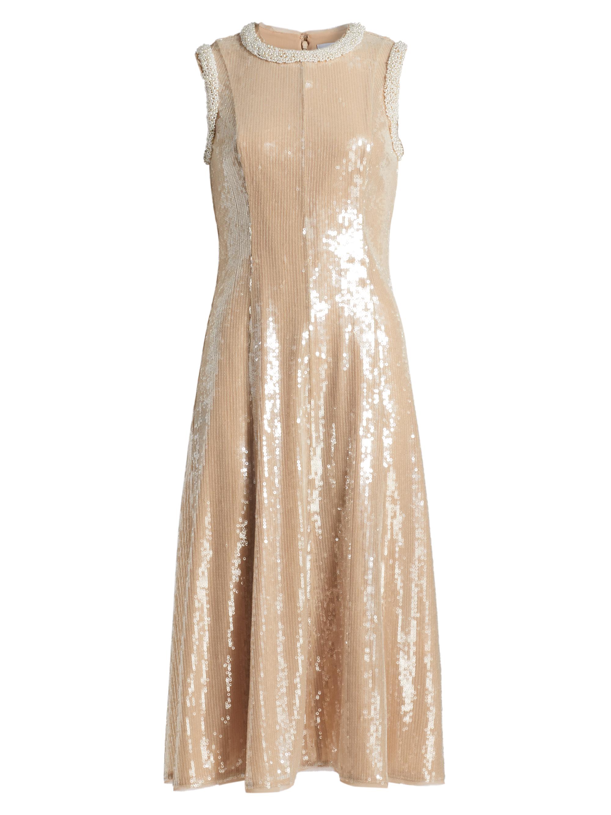 Self-Portrait Women's Sequined Faux-Pearl-Embellished Midi-Dress - Beige