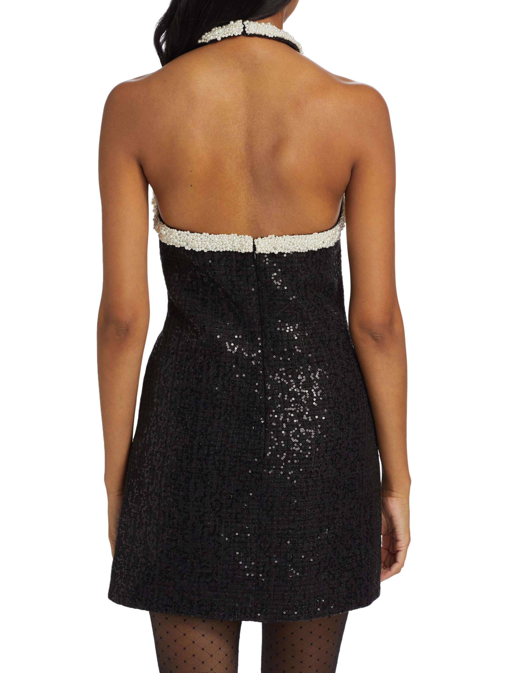 Self-Portrait Faux-Pearl-Trim Sequined Bouclé Minidress Saks