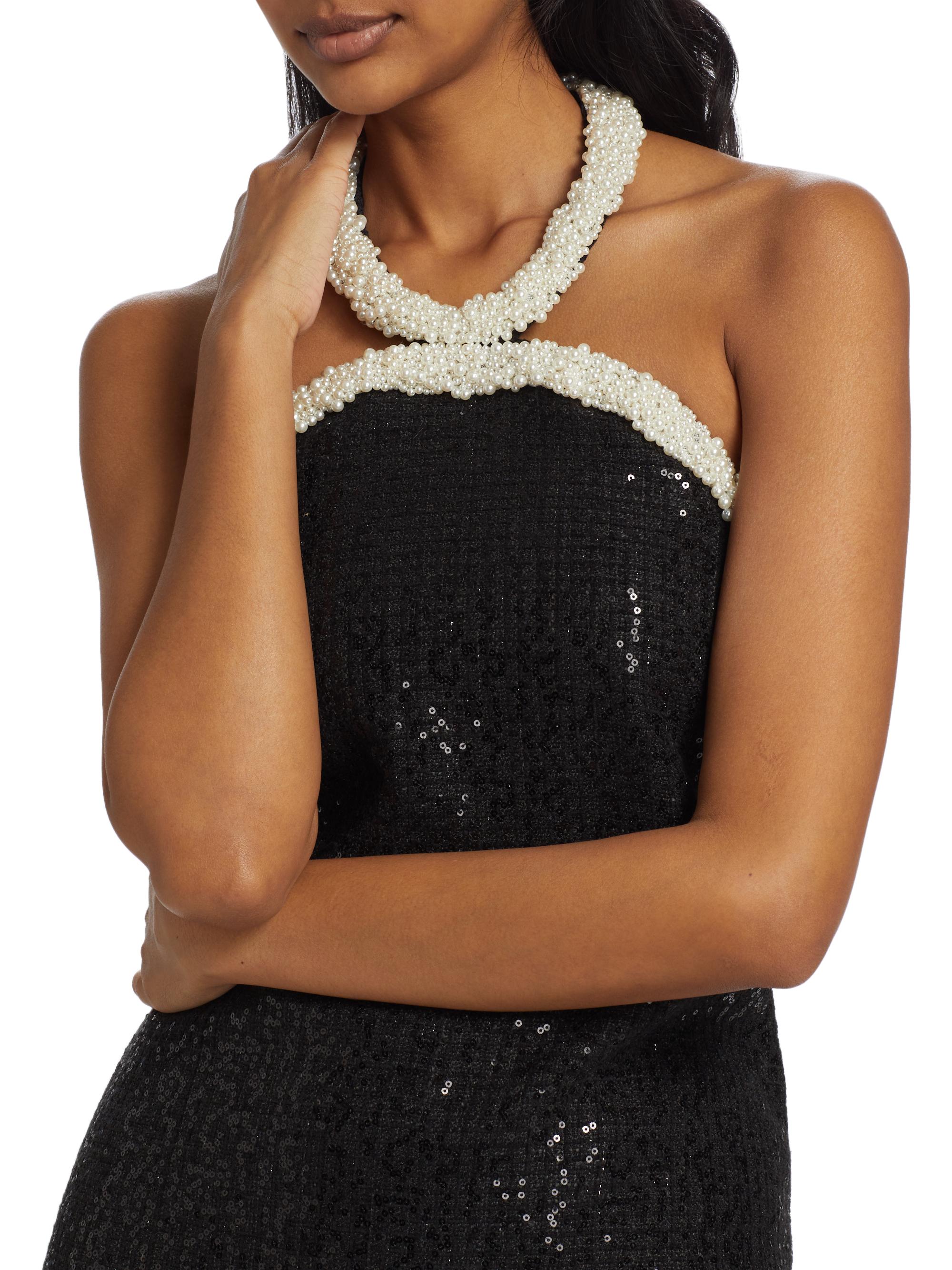 Self-Portrait Faux-Pearl-Trim Sequined Bouclé Minidress | Saks