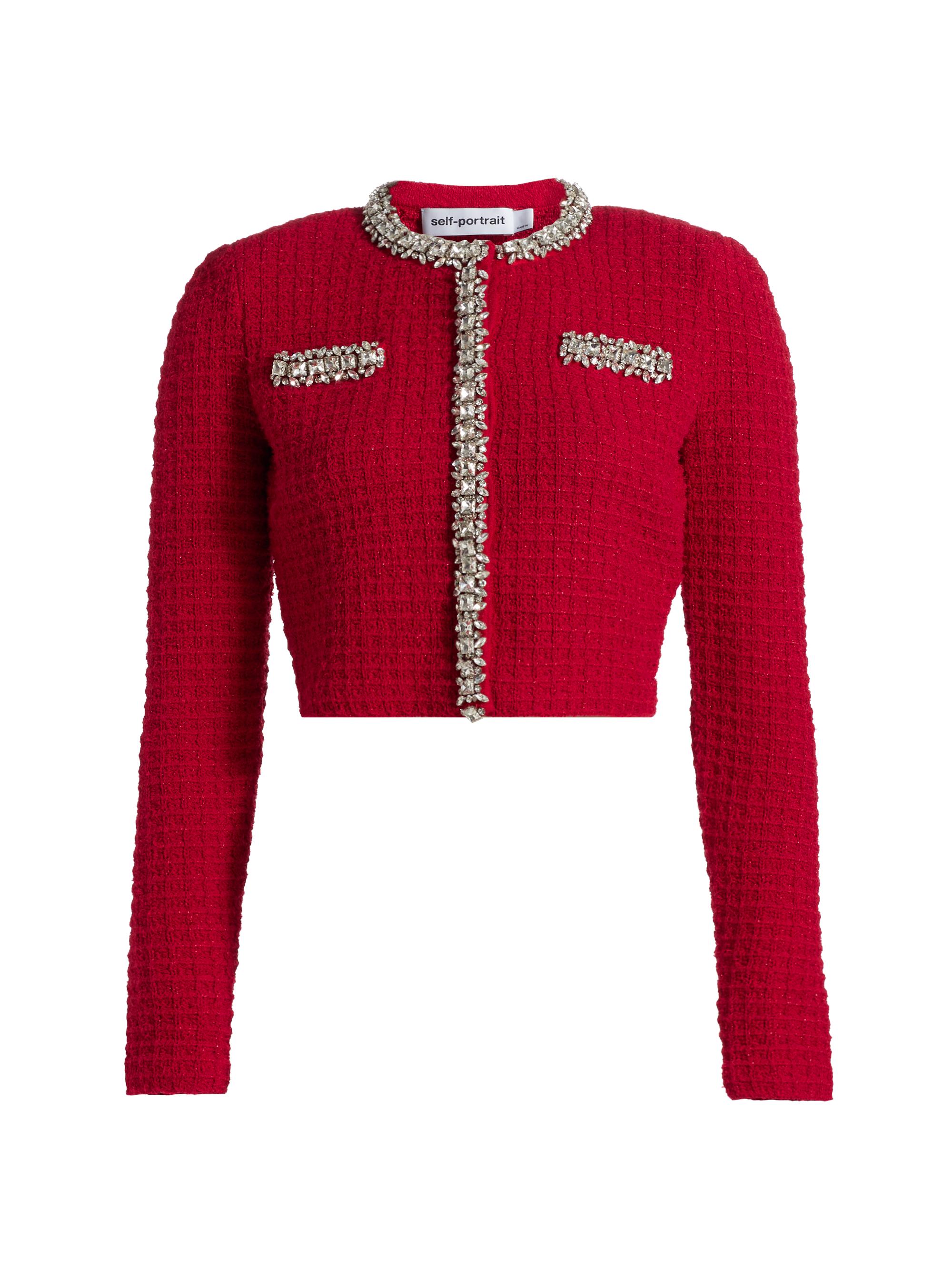 Self-Portrait Women's Embellished Textured Knit Jacket - Red