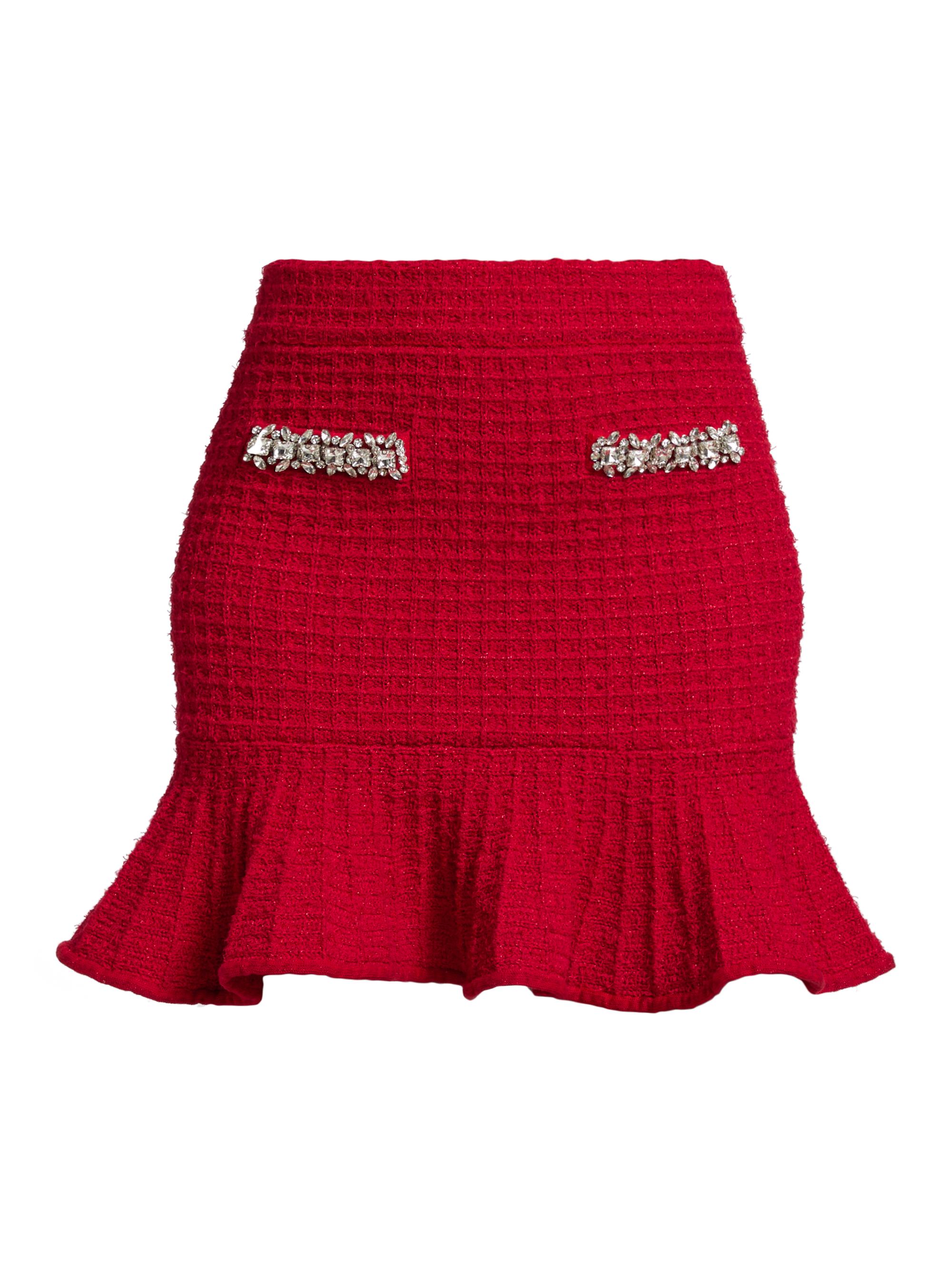 Self-Portrait Women's Embellished Waffle-Knit Miniskirt - Red