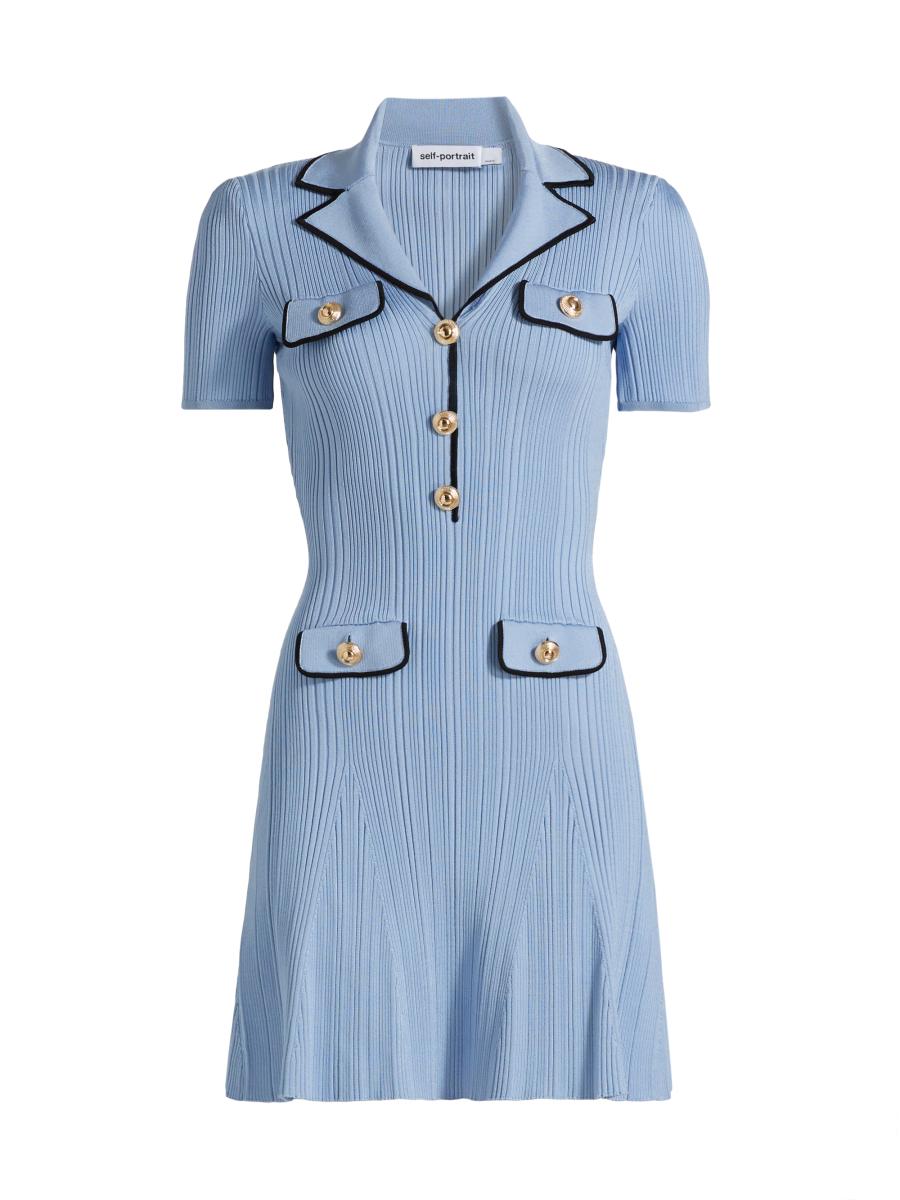 Self-Portrait Rib-Knit Piped Minidress | Saks Fifth Avenue