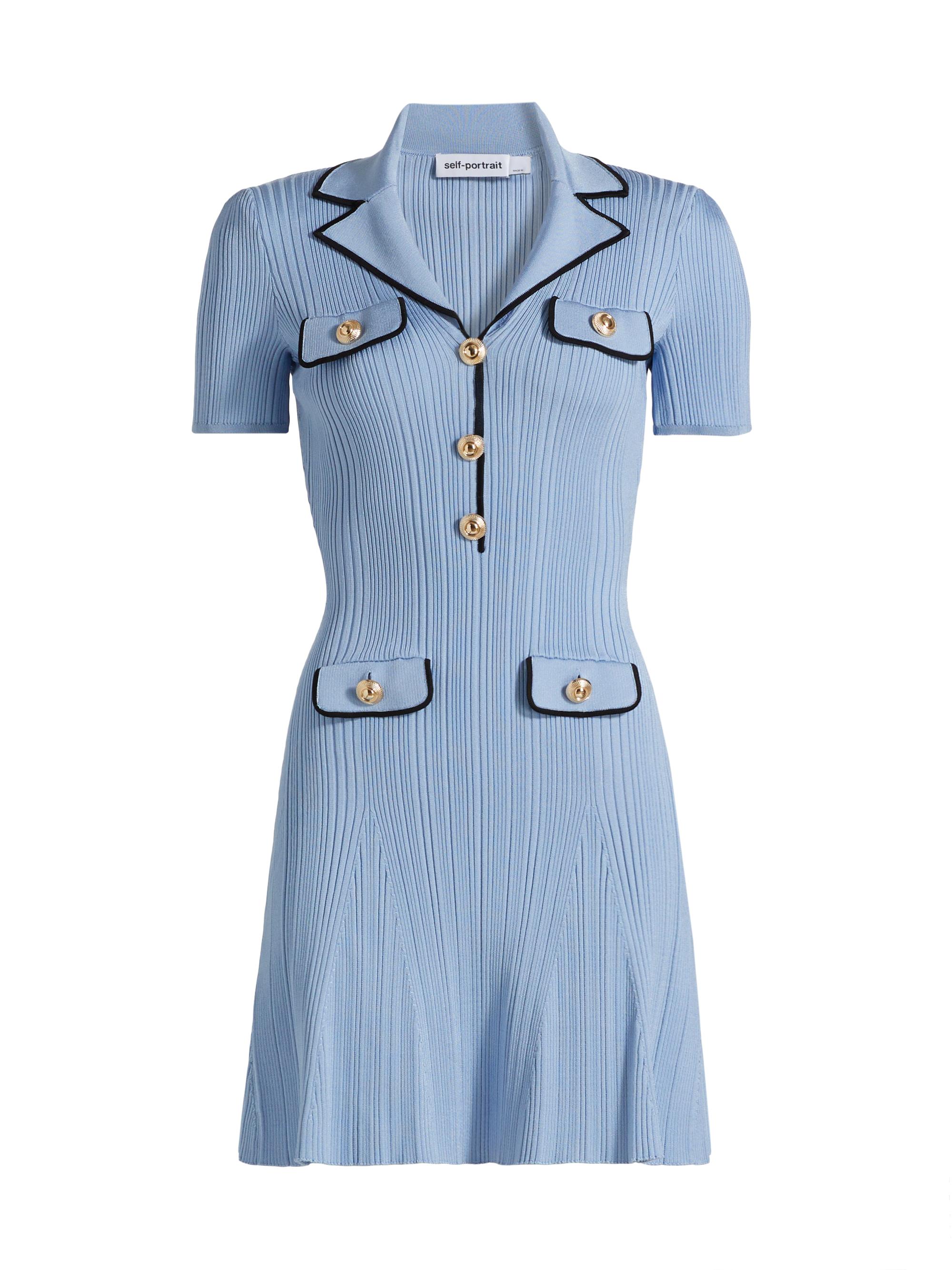 Self-Portrait Women's Rib-Knit Piped Minidress - Blue