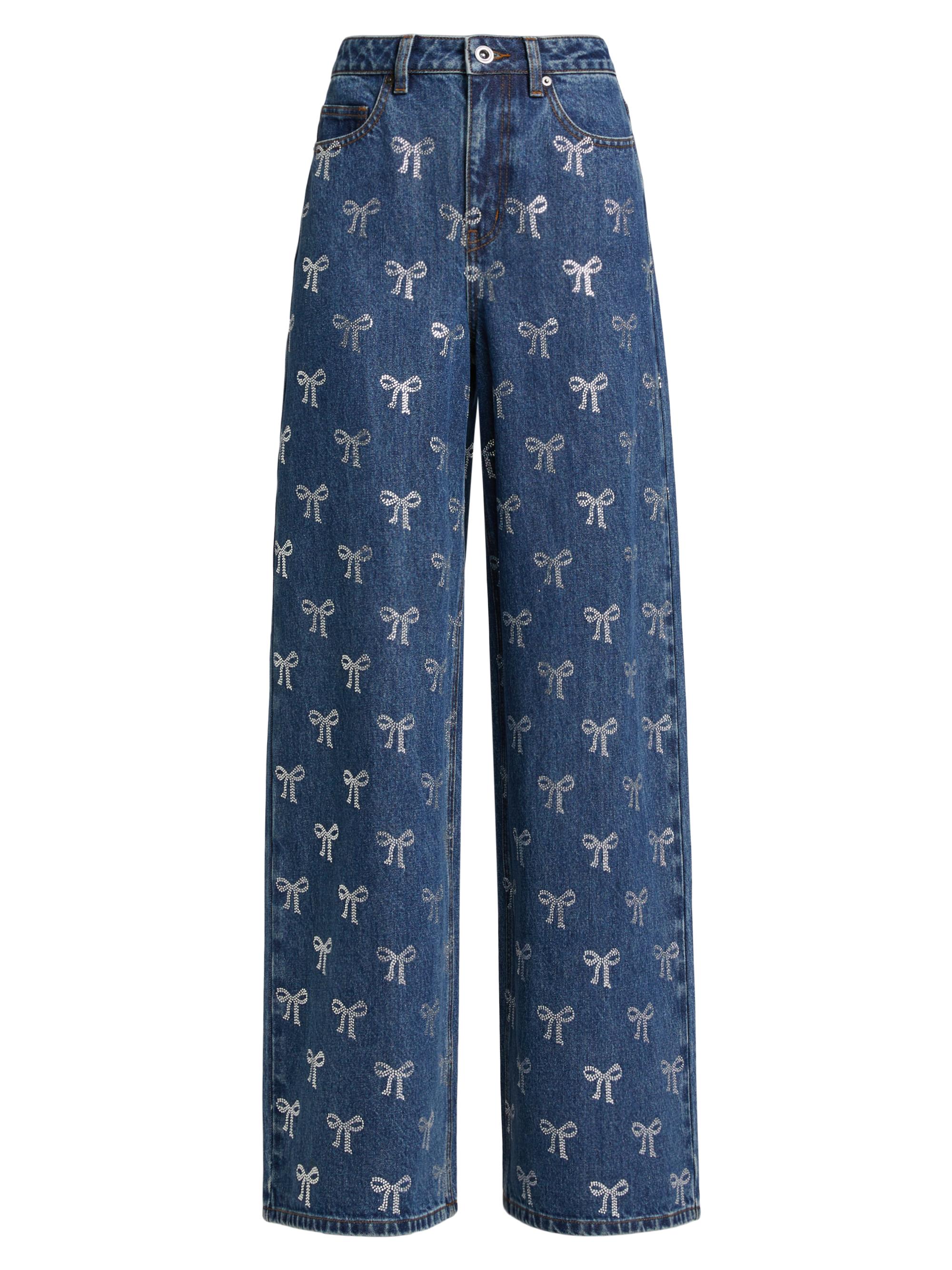 パンツ self portrait bow straight trousers Self-Portrait Rhinestone Bow High-Rise Straight-Leg Jeans | Saks