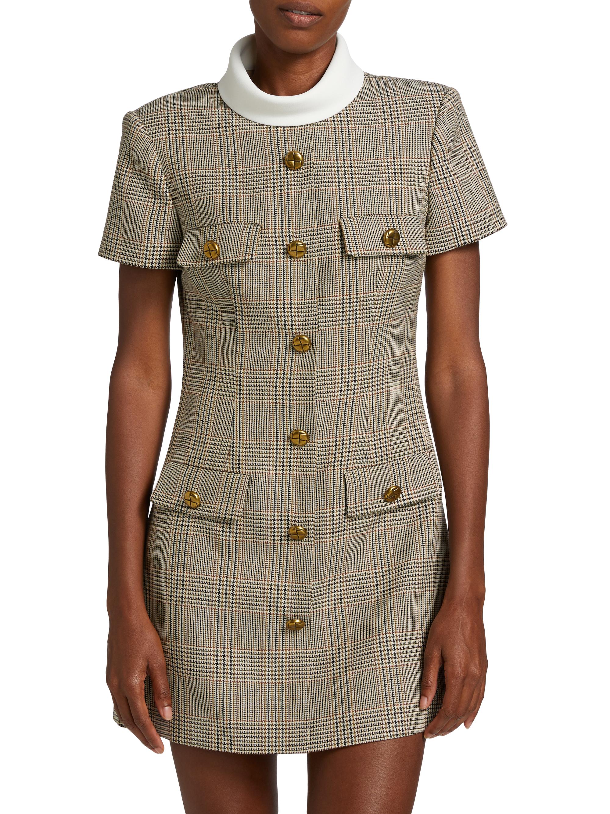 self portrait check wool mini dress Prince of Wales checked tweed mini dress - black