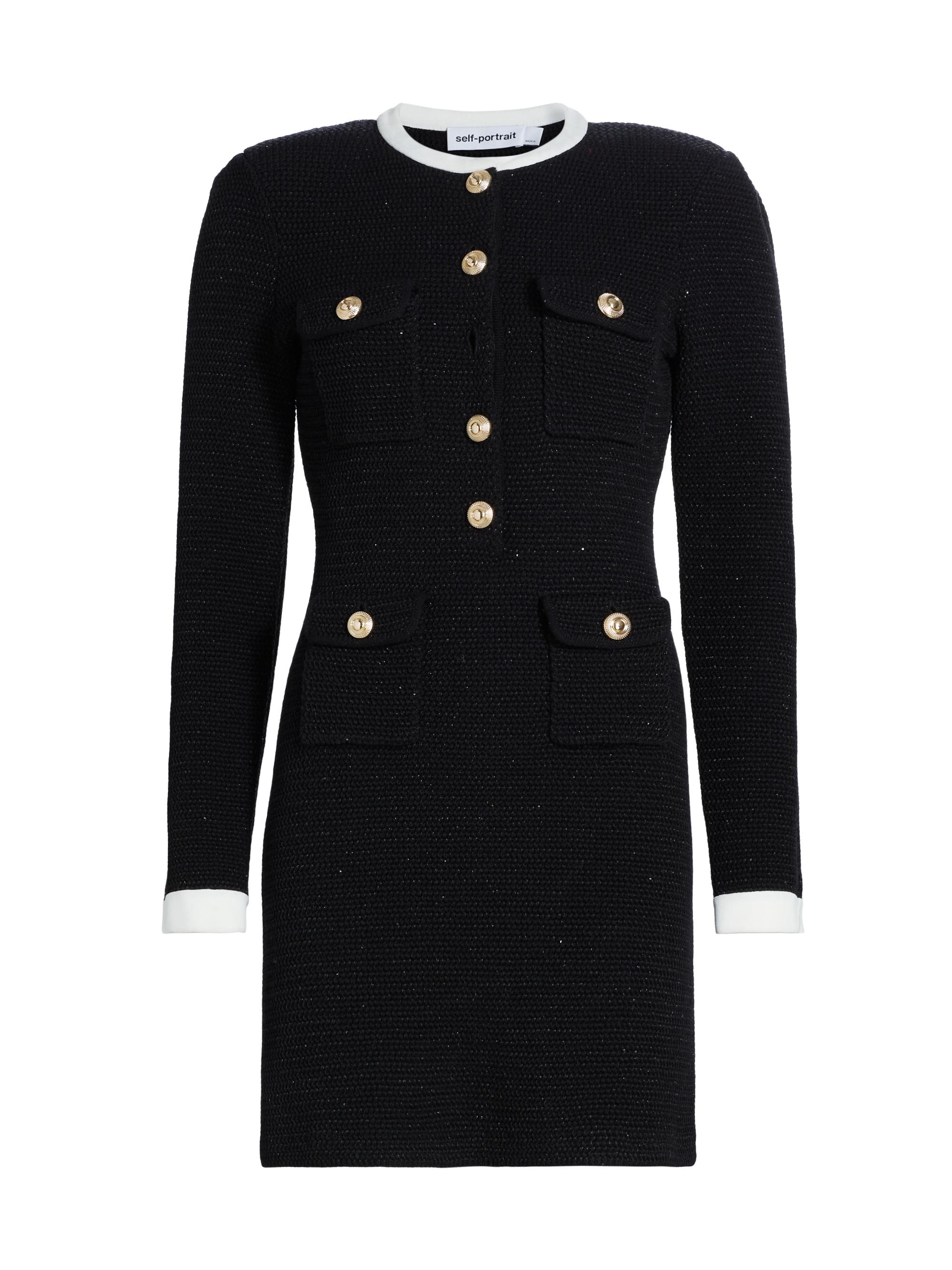 Self-Portrait Women's Contrast-Trim Knit Minidress - Black