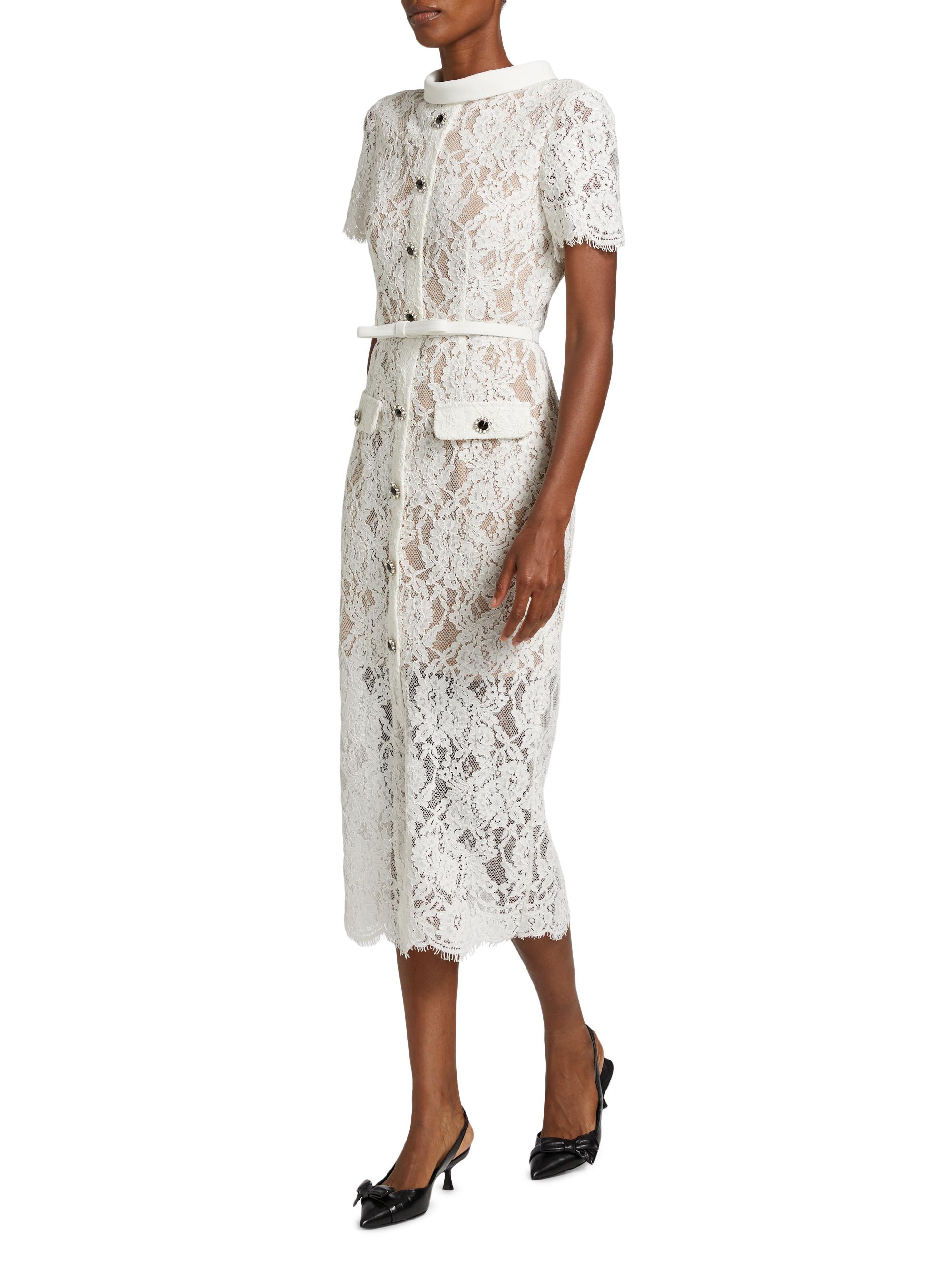 self portrait lace panel shirt dress Self-Portrait White Lace Panel Midi Dress