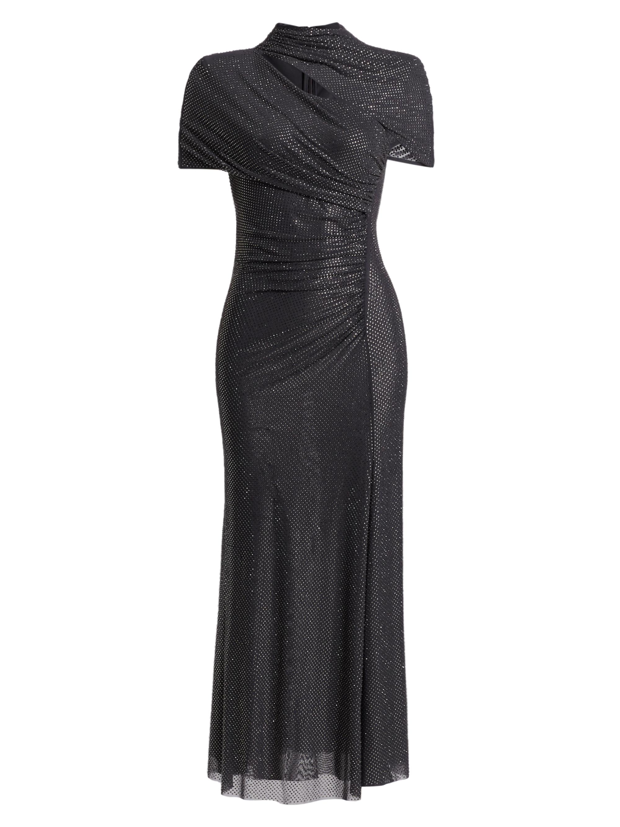 knee length dresses for ladies Burgundy Rhinestone Mesh Cut Out Midi Dress main image 1