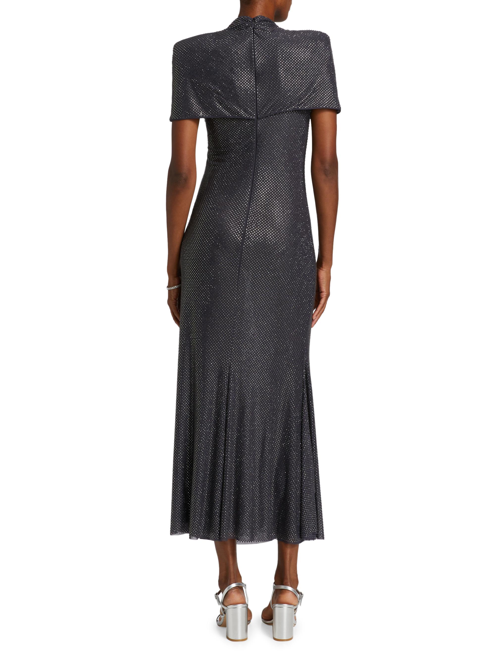 Self-Portrait Crystal-Embellished Gathered Mesh Midi-Dress