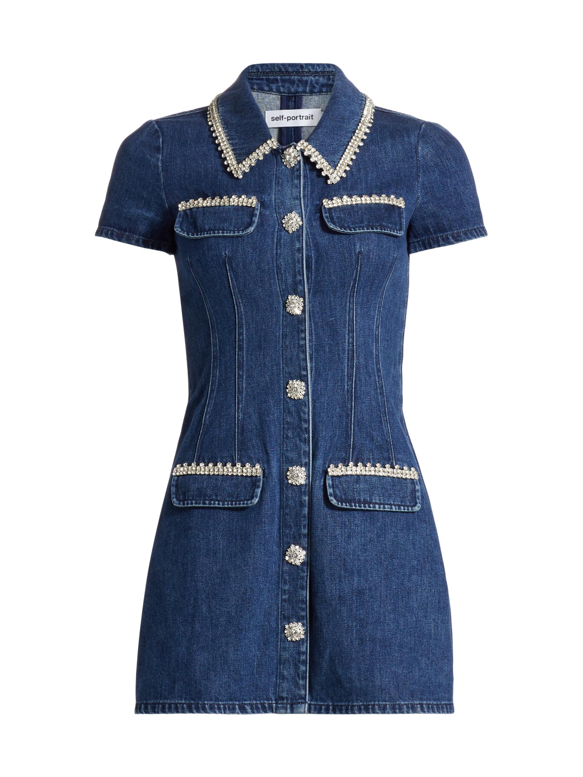 Self-Portrait Embellished Denim Minidress | Saks Fifth Avenue