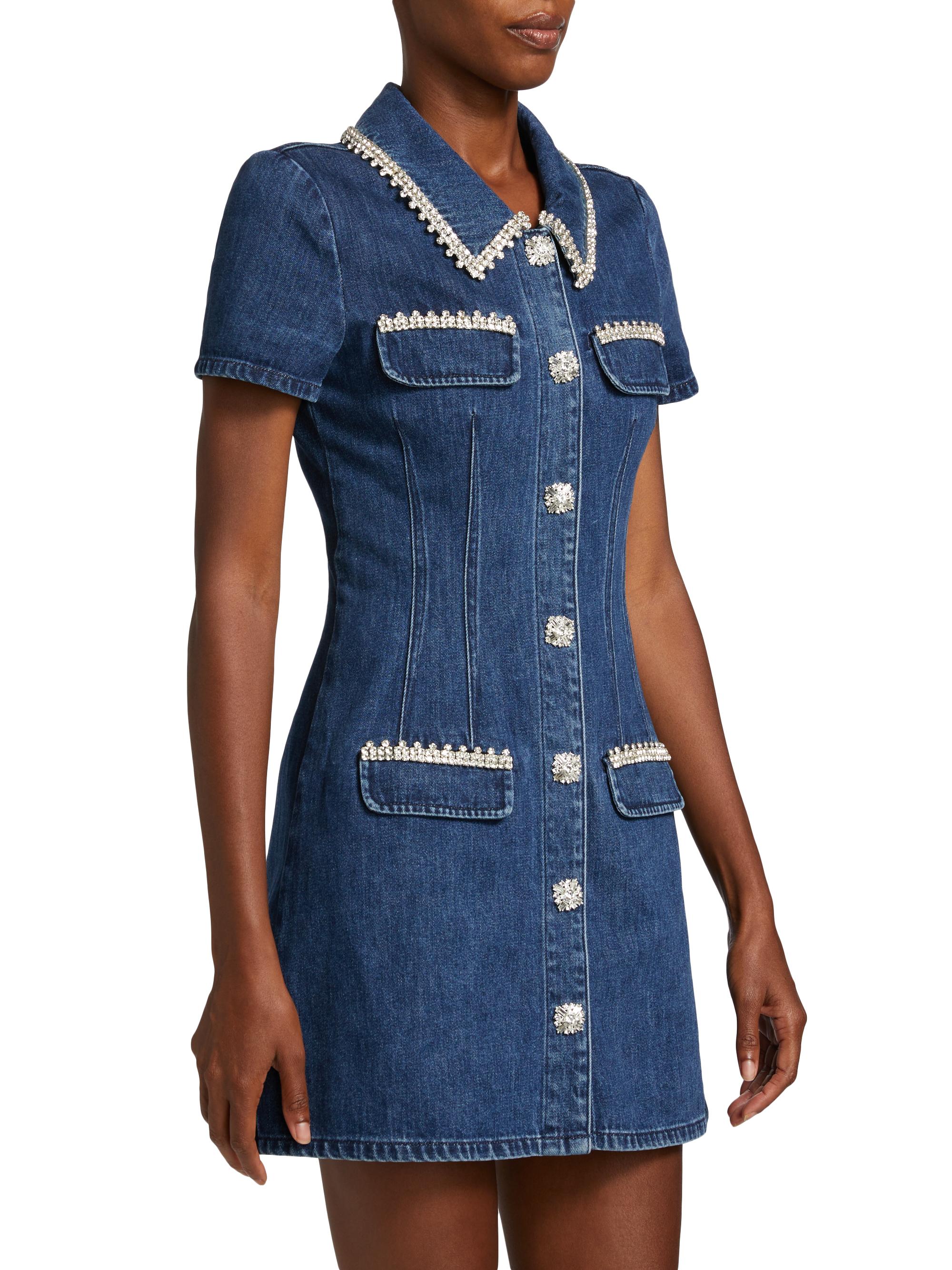 knee length dresses for ladies Self-Portrait Denim Flared Mini Dress main image 1
