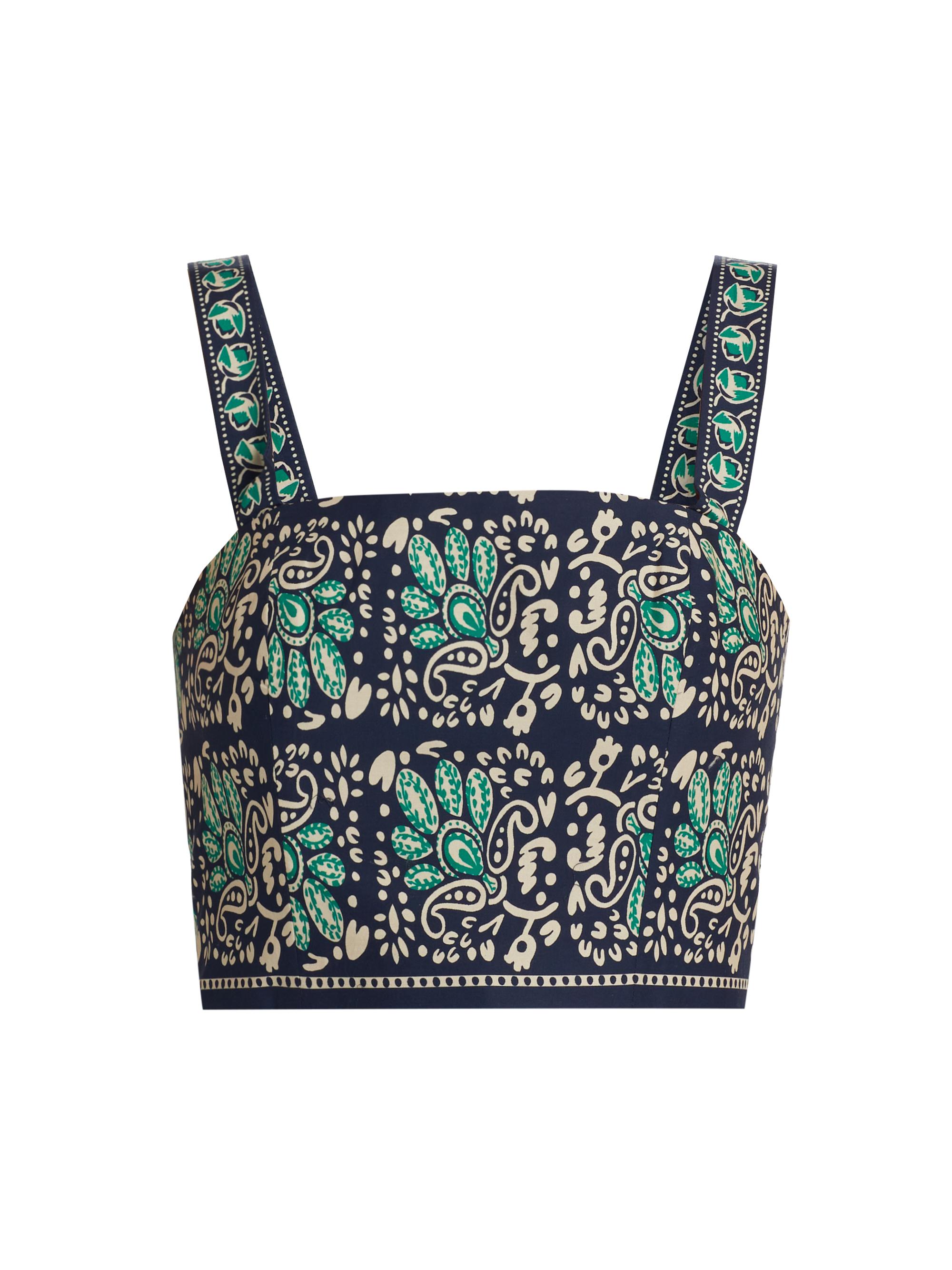 Cara Cara Women's Helena Paisley Cotton Poplin Crop Top - Le Stampe Eve Blue