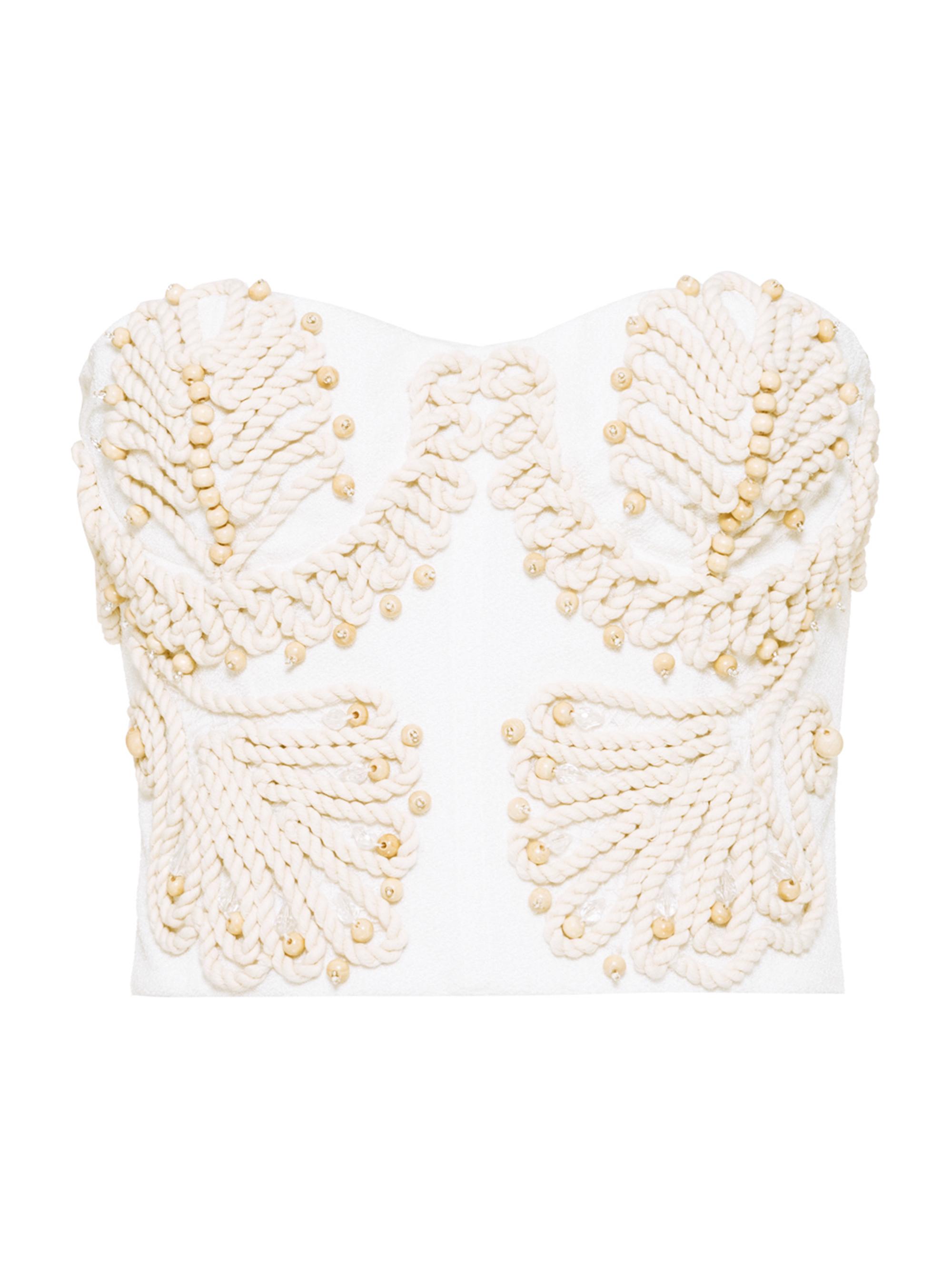 PatBO Women's Dune Beaded Rope-Trimmed Corset Top - Off White