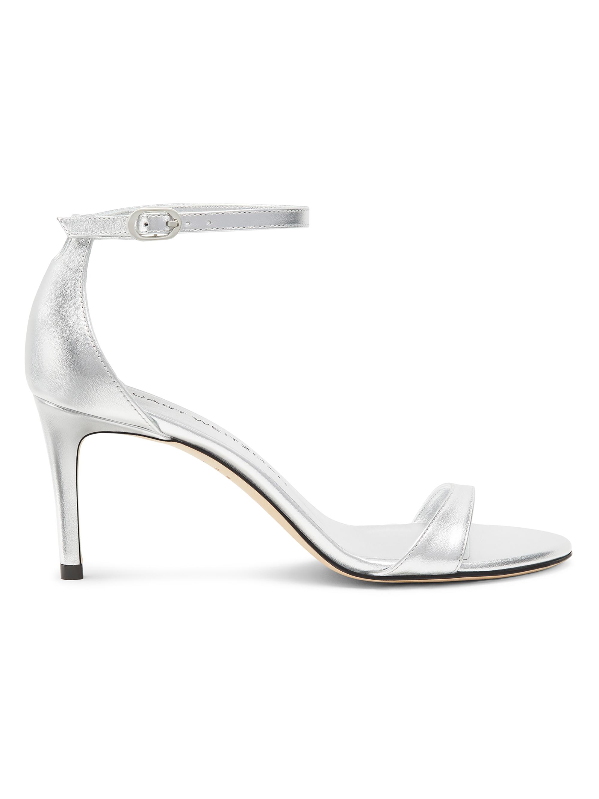 Stuart Weitzman Women's Nudist II 75MM Metallic Leather Sandals - Silver